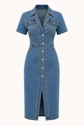 Vestido midi mujer denim botones ajuste entallado - Elara