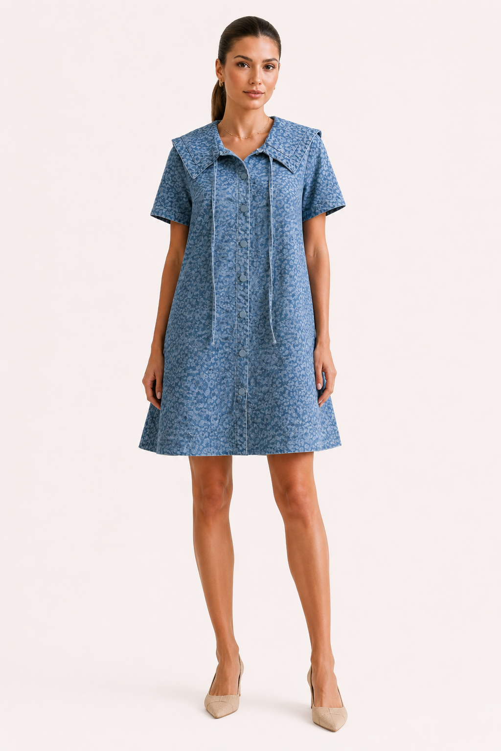 Vestido denim corto mujer cuello marinero - Paula