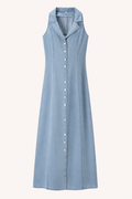 Vestido largo mujer denim botones sin mangas casual - Elara
