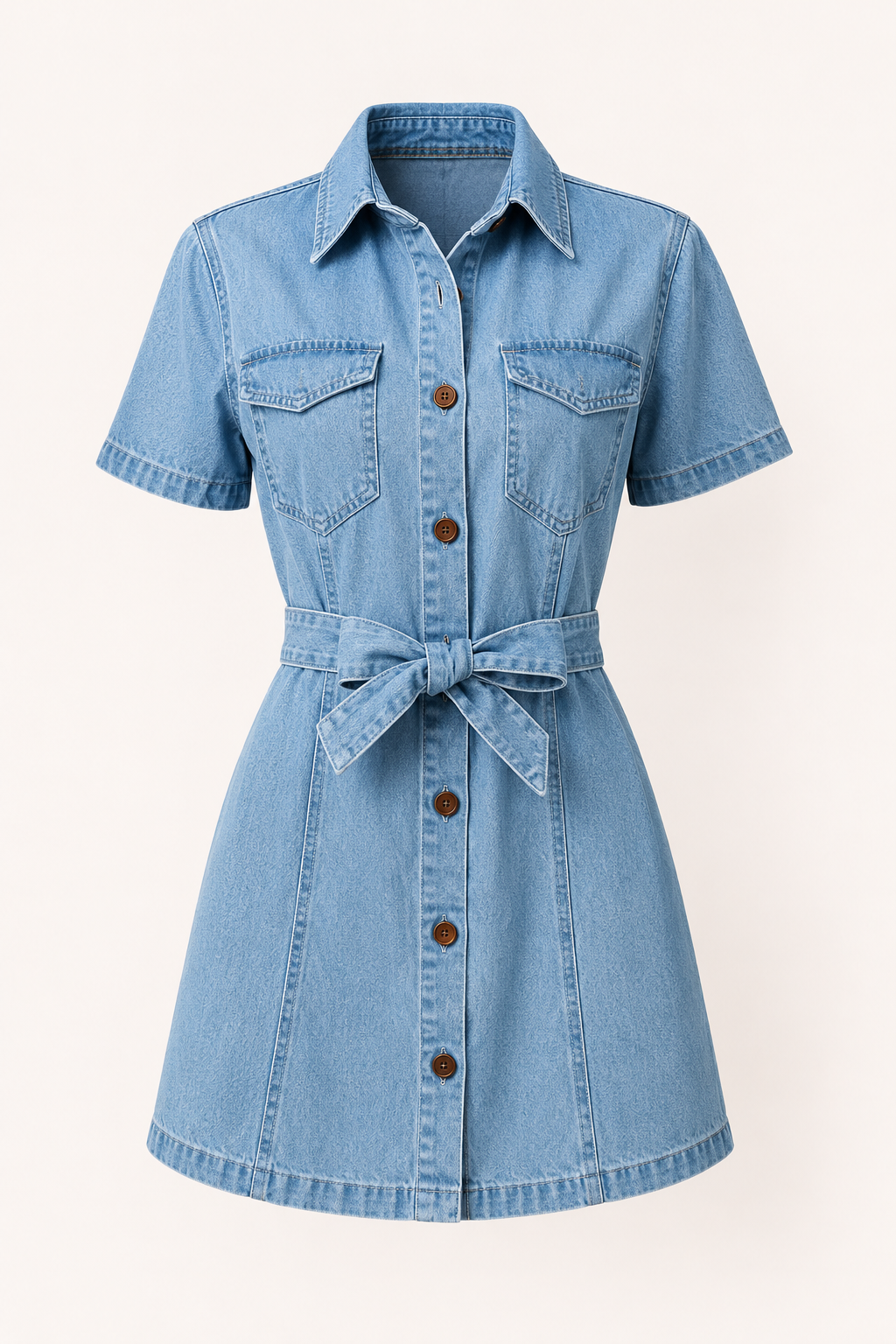 Vestido corto mujer denim botones cinturón casual - Tabea