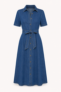 Vestido midi mujer denim botones cinturón casual - Klara