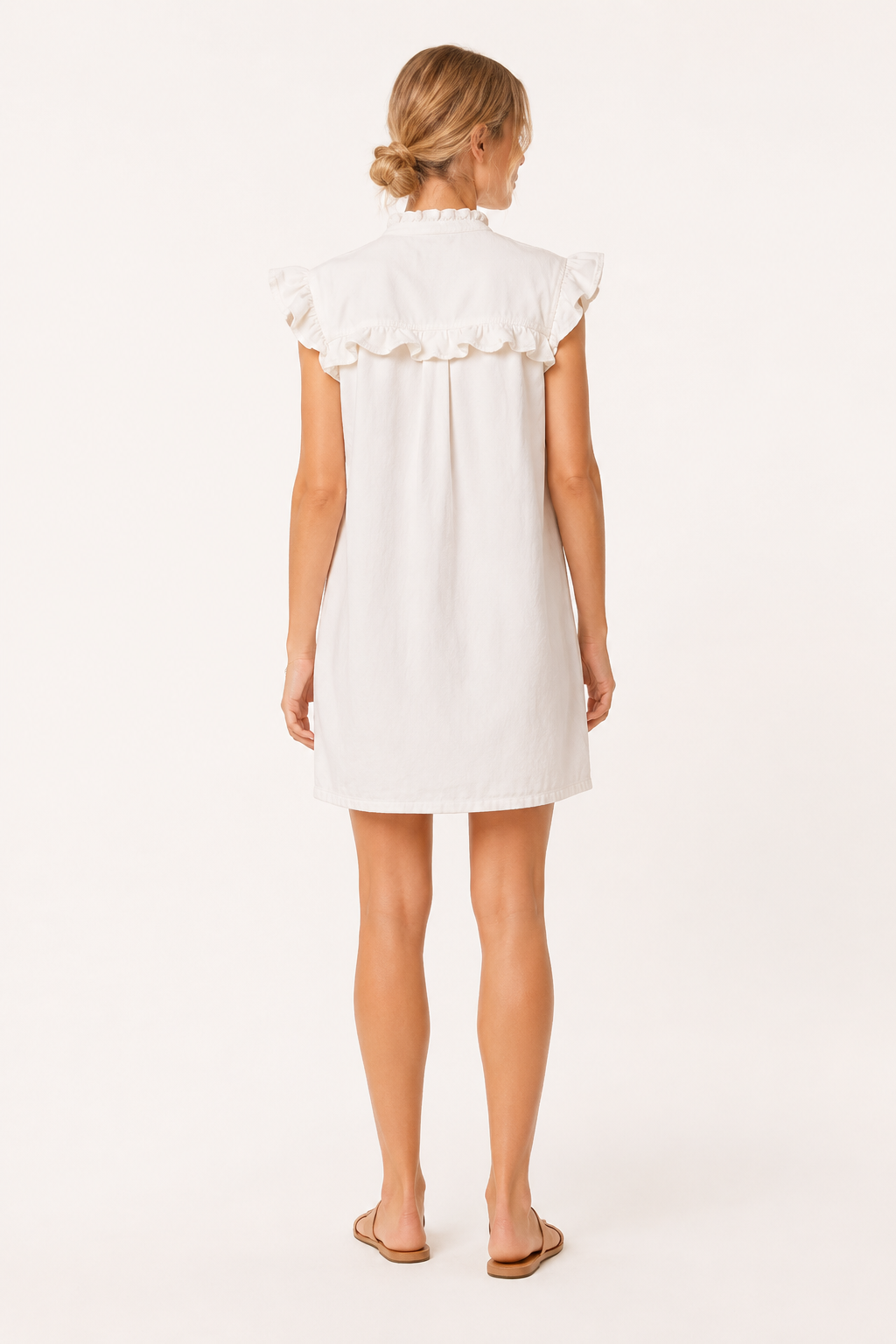 Vestido corto mujer denim volantes botones casual - Meike