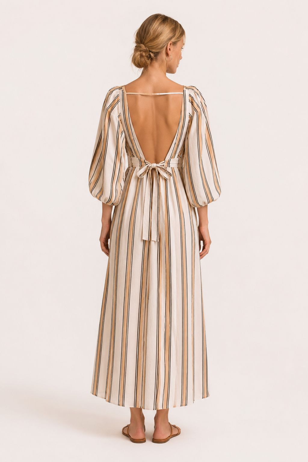 Vestido largo rayas mujer manga abullonada - Larissa