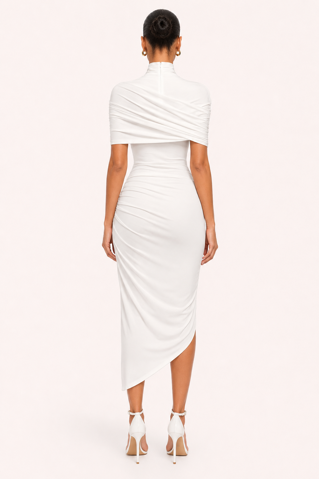Vestido midi mujer invitada boda elegante cuello alto - Katja