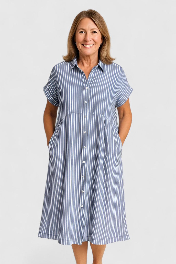 Cielo | Vestido midi con botones y manga corta recta