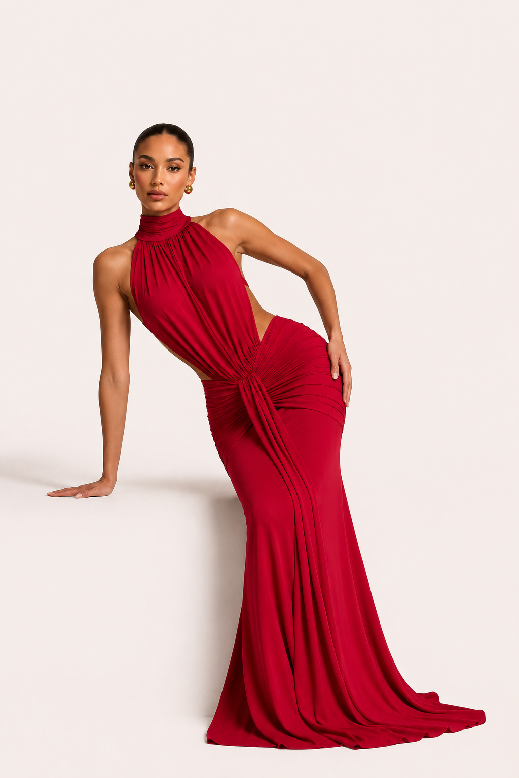 Vestido largo mujer elegante cuello halter ajustado - Klara