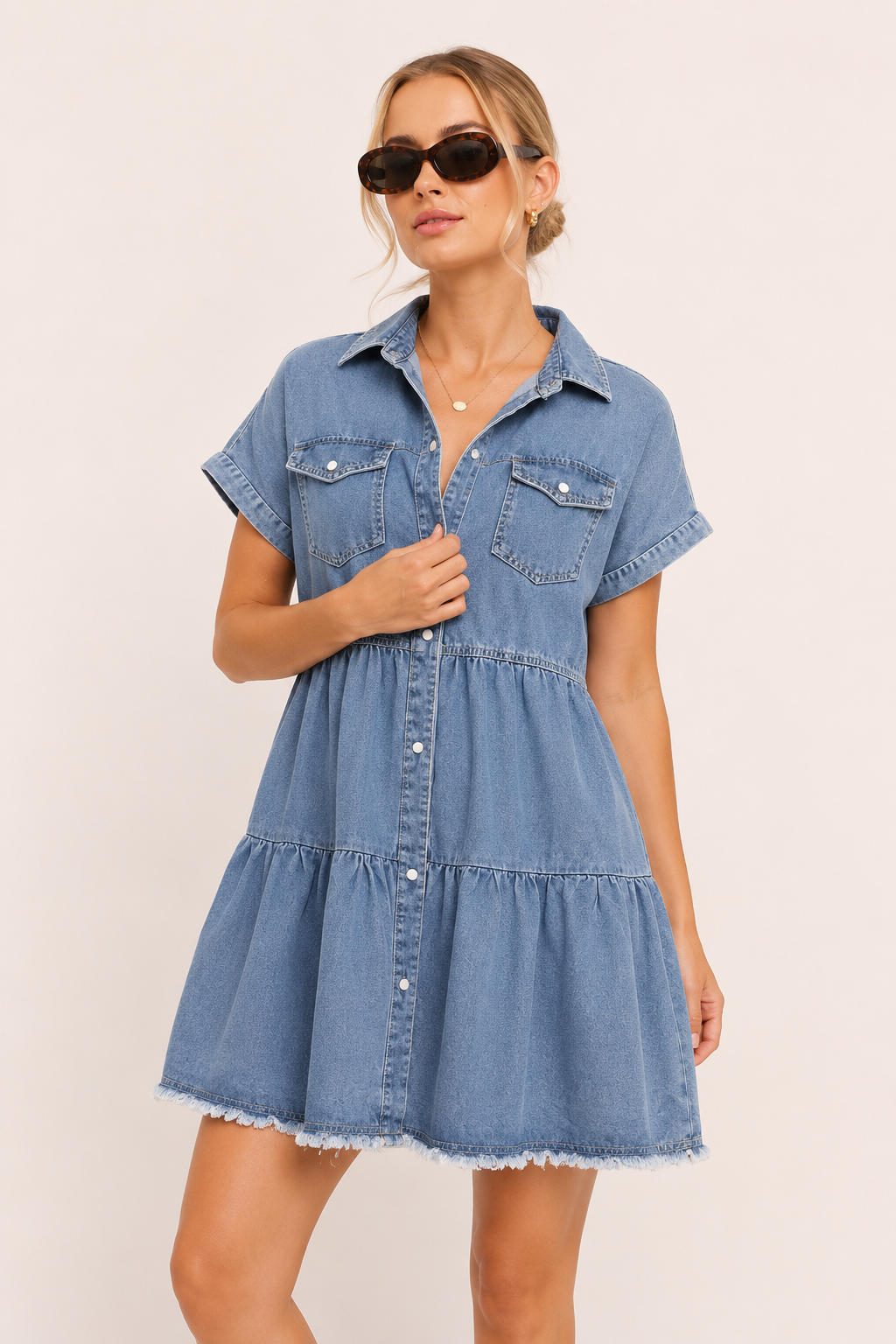 Vestido corto vaquero casual mujer manga corta - Heike