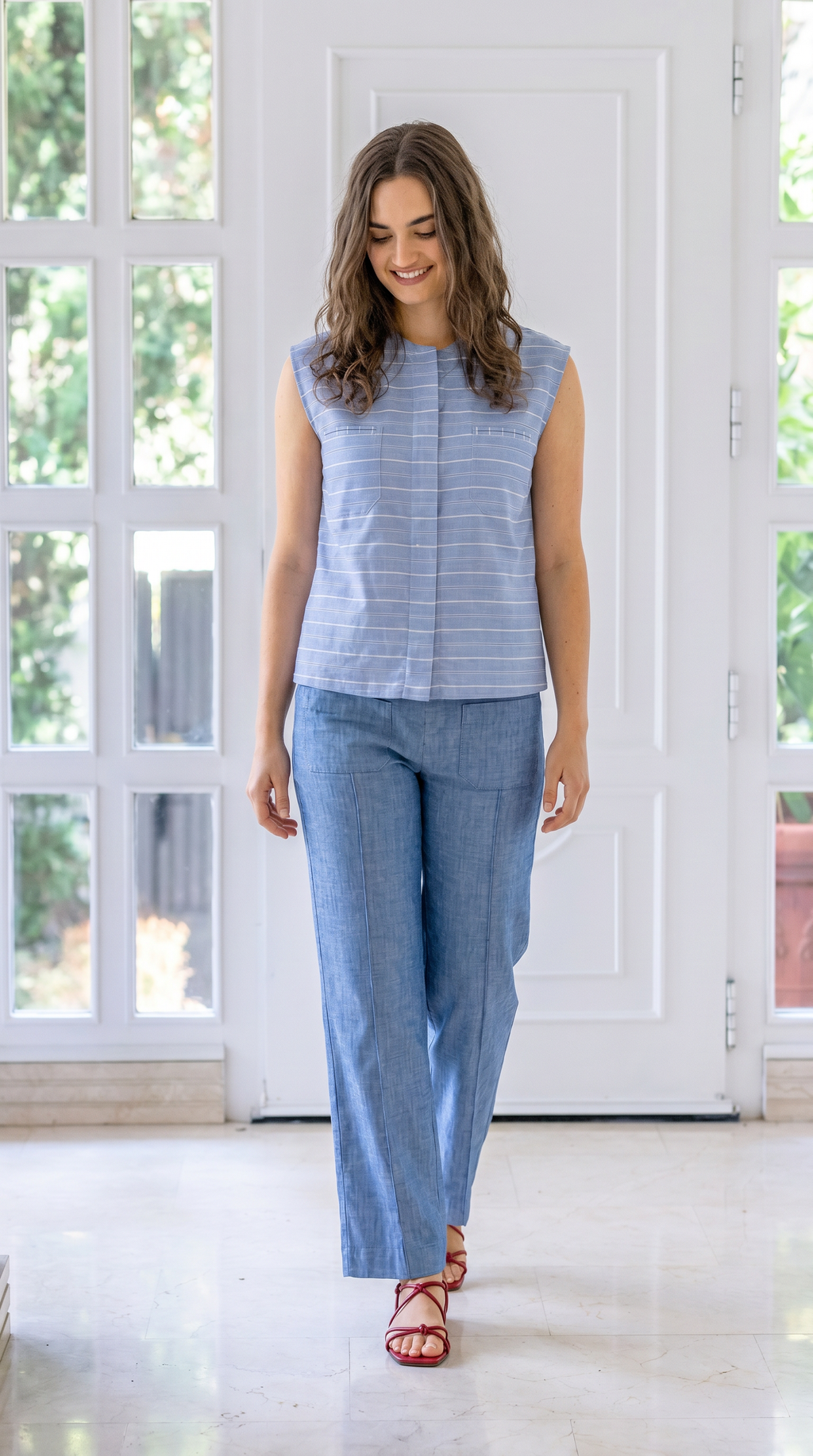 CAMISA POLISH AZUL RAYA BLANCA
