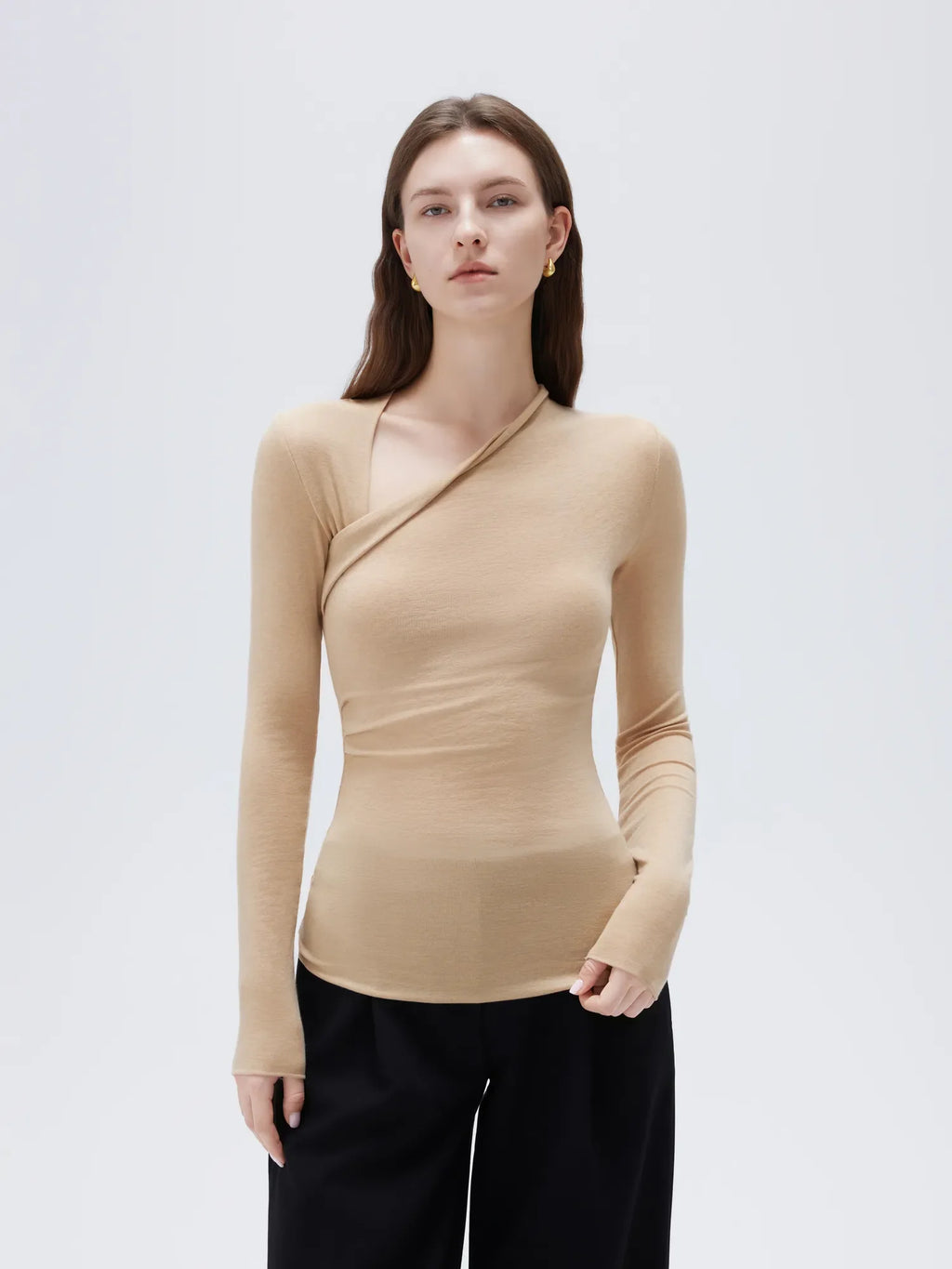 Cloud Cashmere Asymmetric Neck Shirt - Long Sleeve