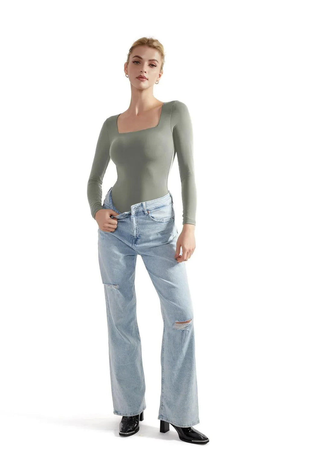 Flash Sales - Buttery Soft Square Neck Bodysuit - Long Sleeve