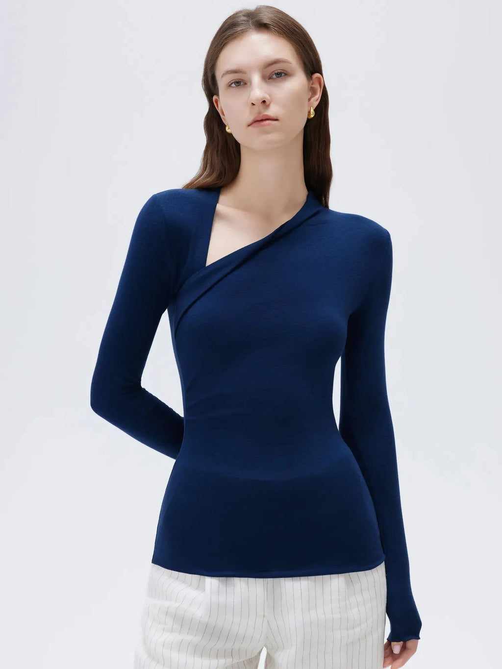 Cloud Cashmere Asymmetric Neck Shirt - Long Sleeve