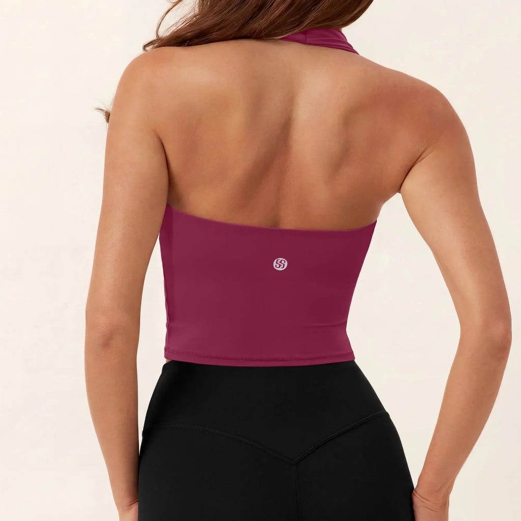 Padded Halter Backless Longline Workout Tank Tops
