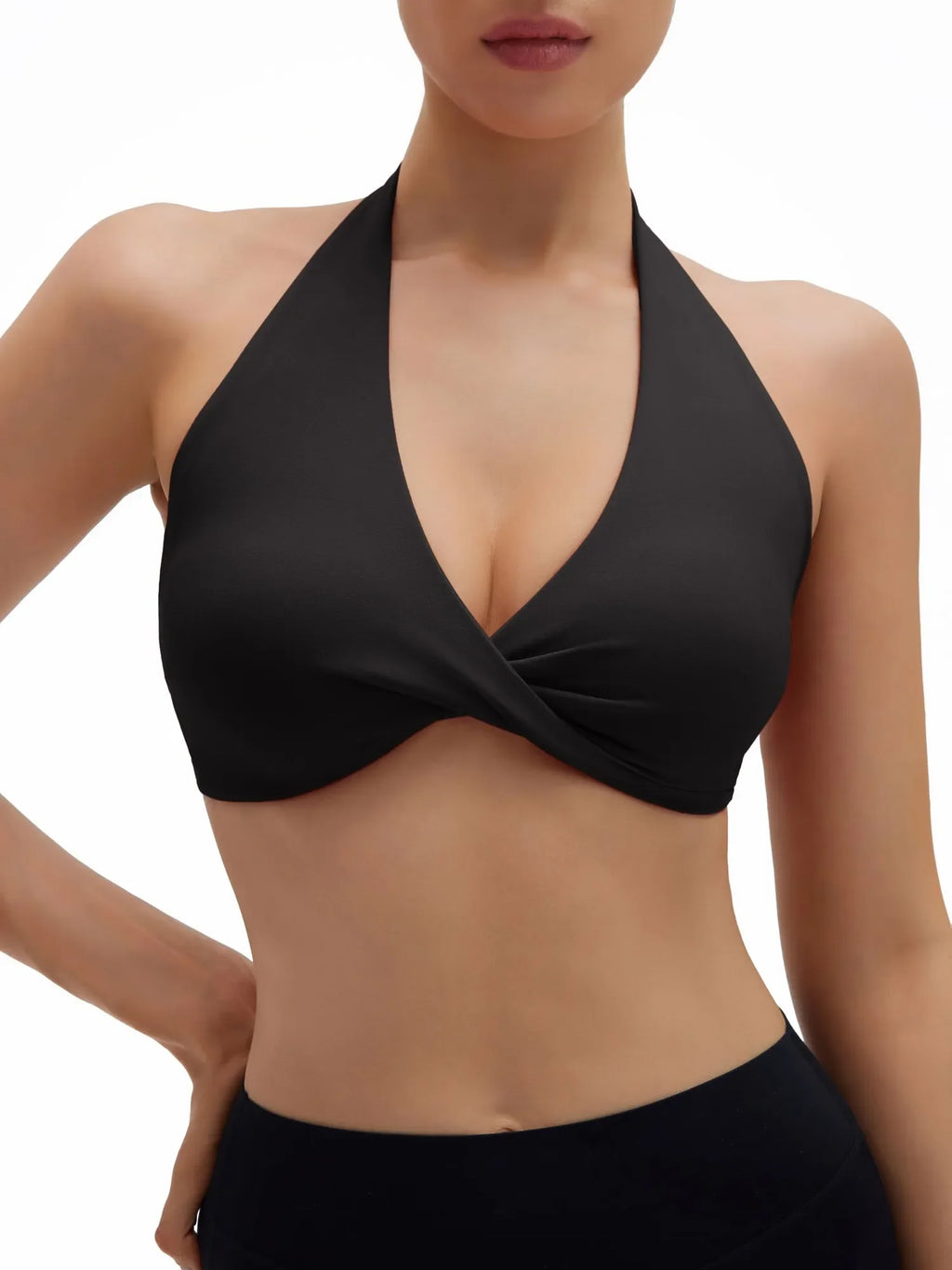 Twist Halter Padded Deep V Crop Tank Tops