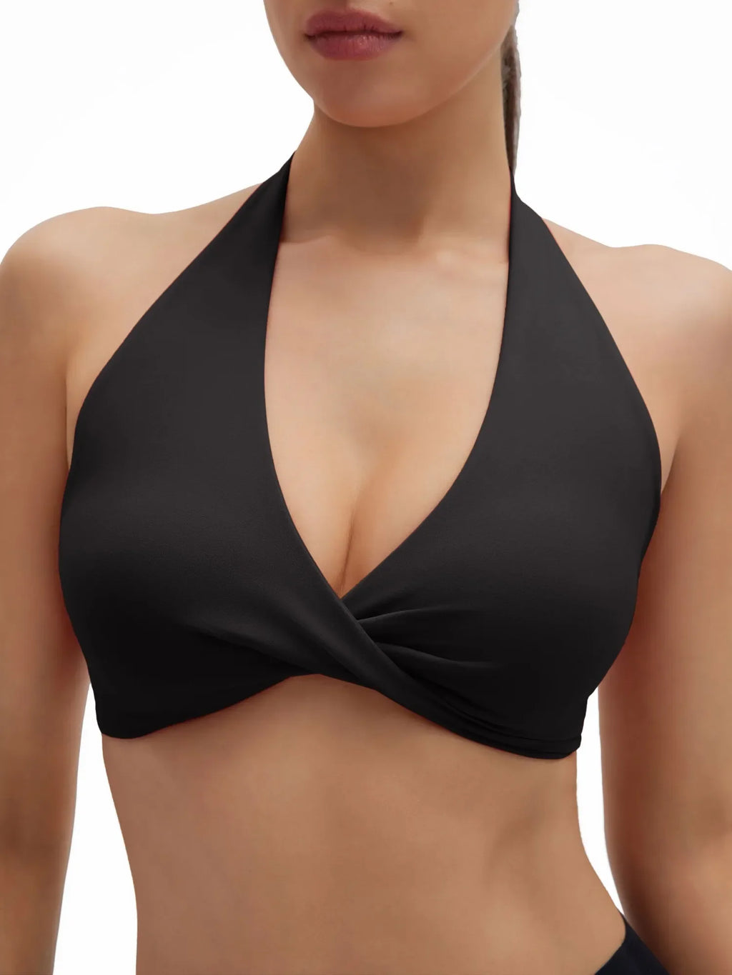 Twist Halter Padded Deep V Crop Tank Tops