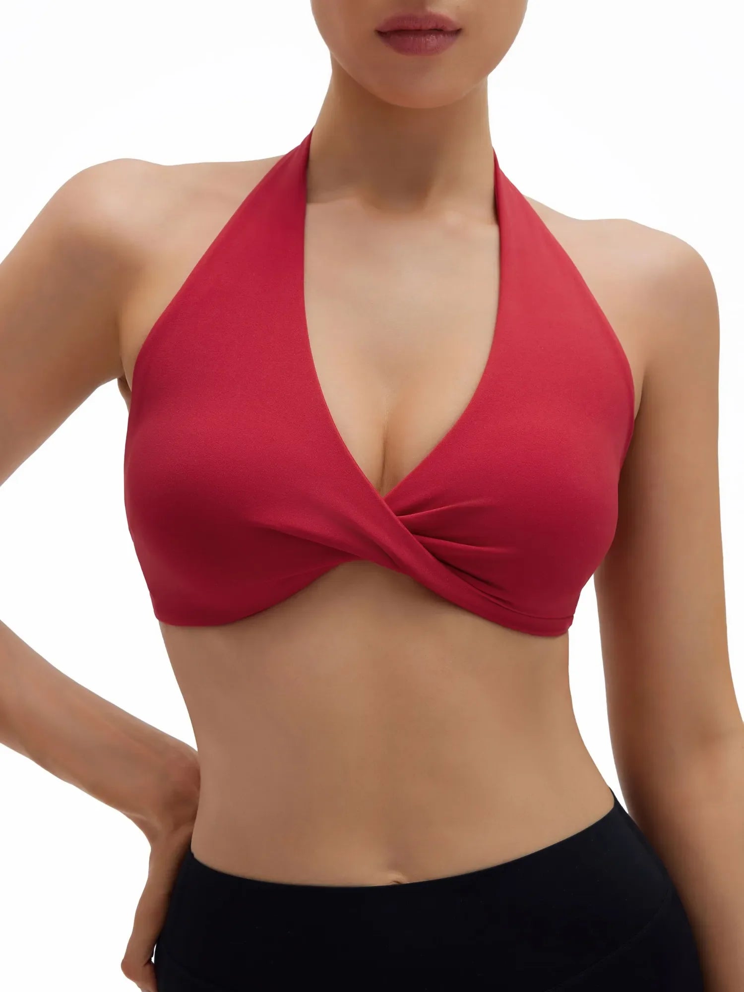 Twist Halter Padded Deep V Crop Tank Tops