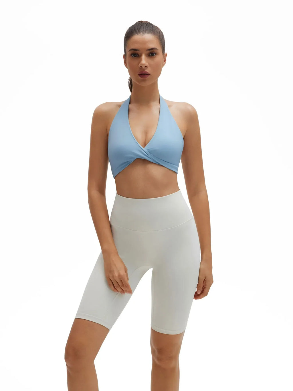 Twist Halter Padded Deep V Crop Tank Tops