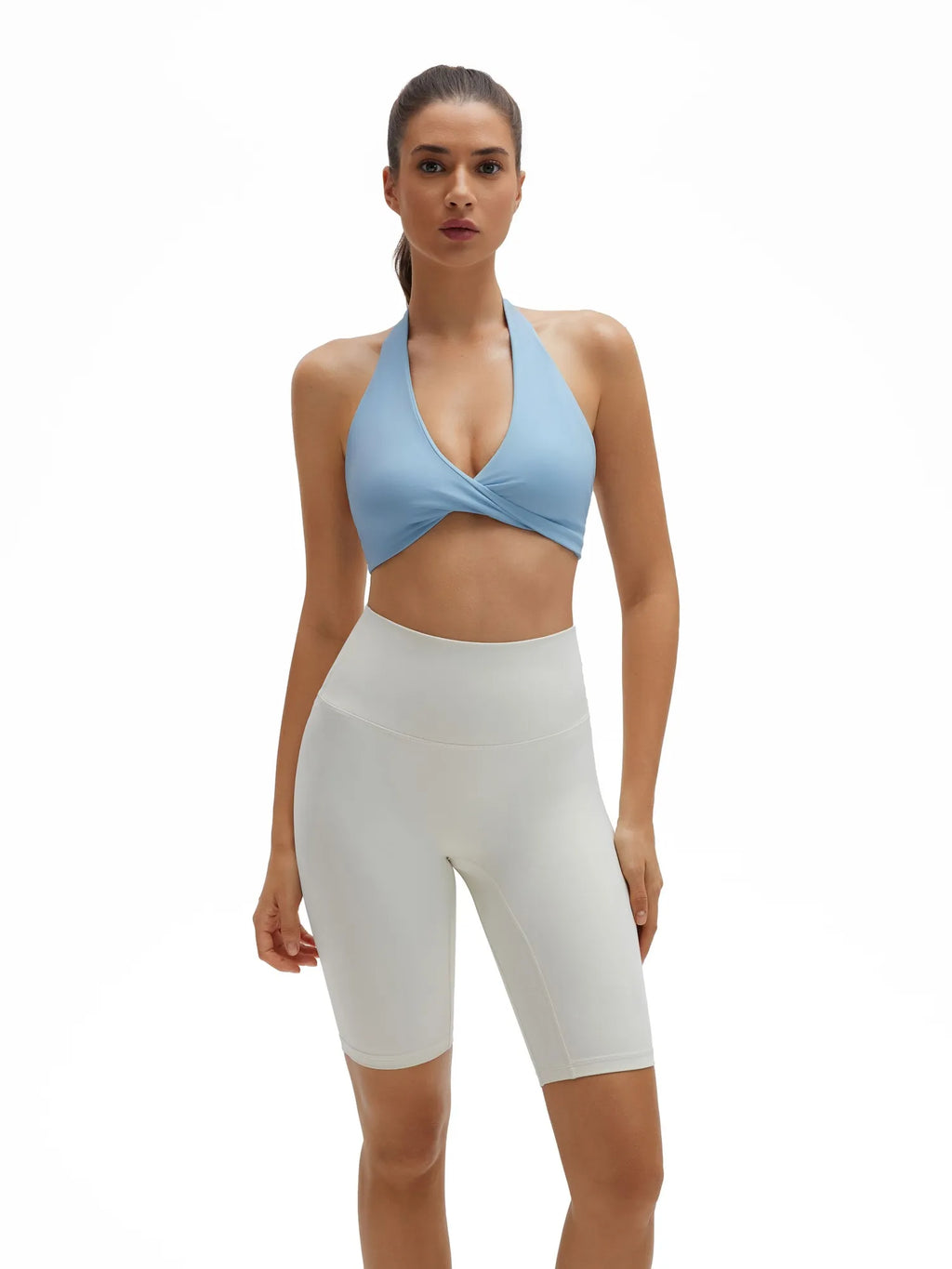Twist Halter Padded Deep V Crop Tank Tops