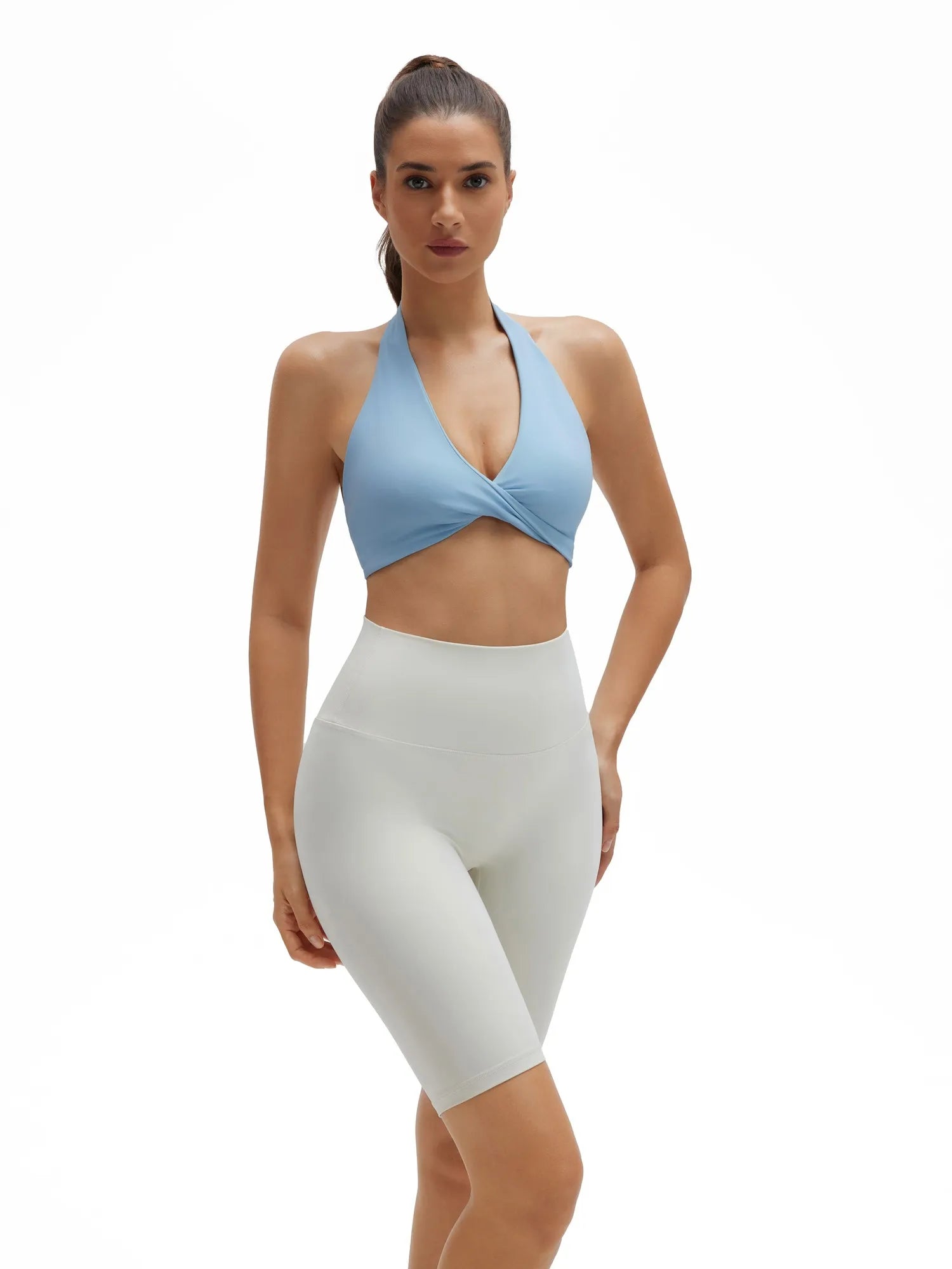 Twist Halter Padded Deep V Crop Tank Tops