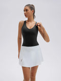 Open Back V Neck Padded Longline Workout Tank Tops