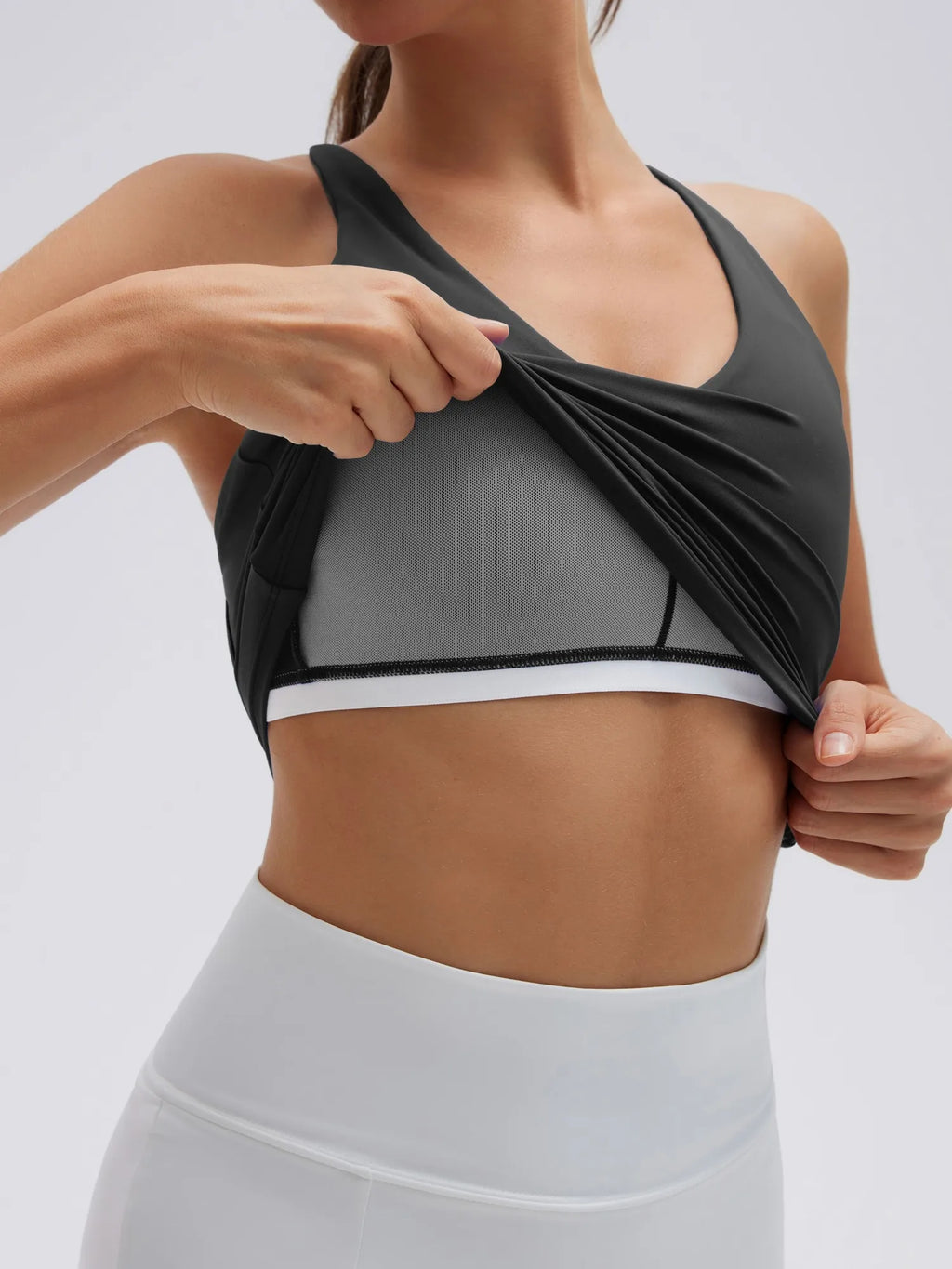 Open Back V Neck Padded Longline Workout Tank Tops