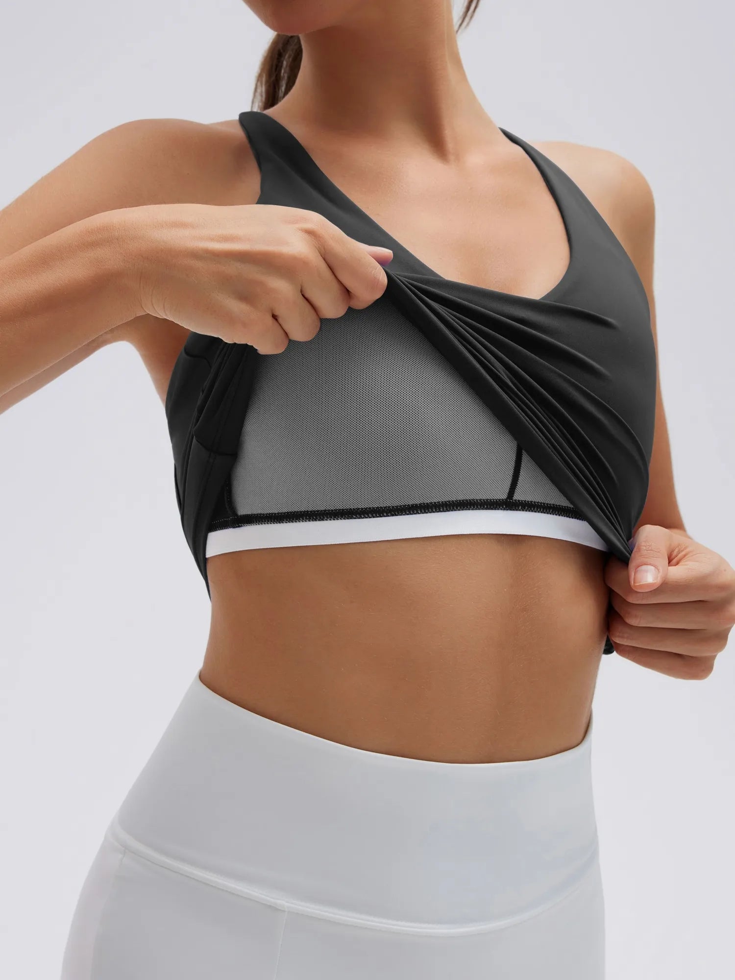 Open Back V Neck Padded Longline Workout Tank Tops