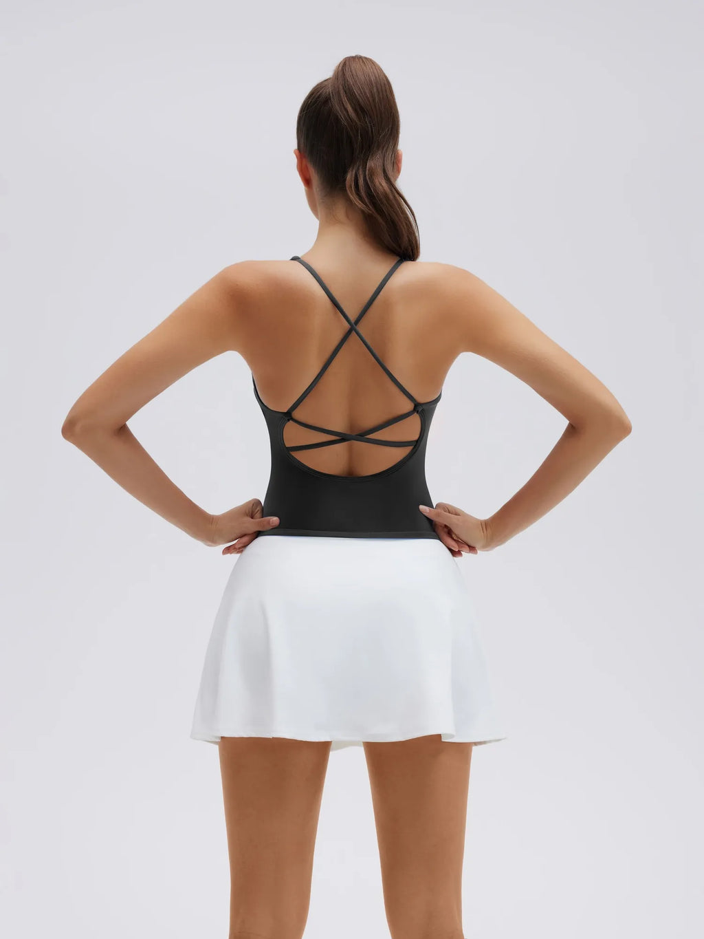 Open Back V Neck Padded Longline Workout Tank Tops