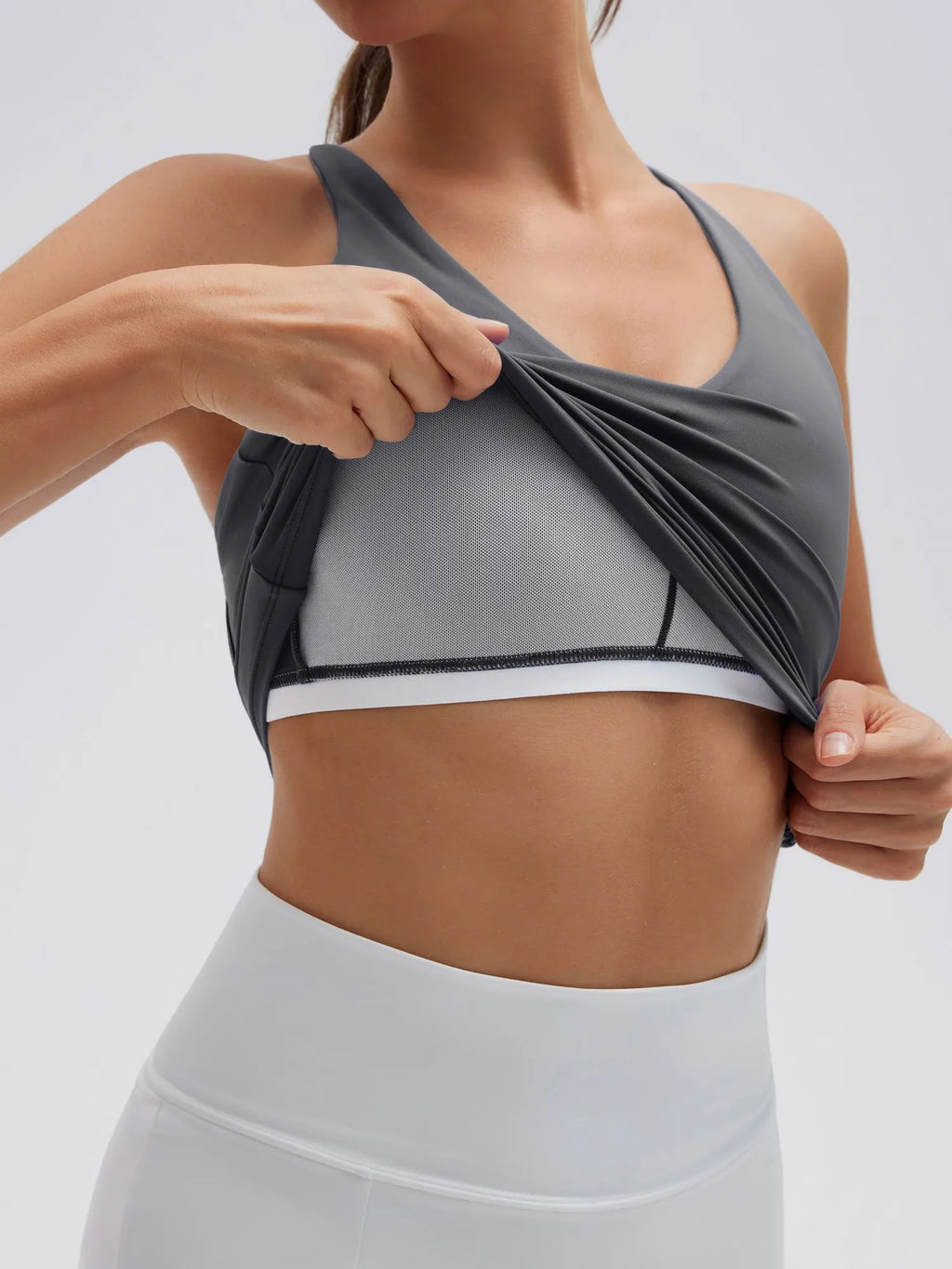 Open Back V Neck Padded Longline Workout Tank Tops