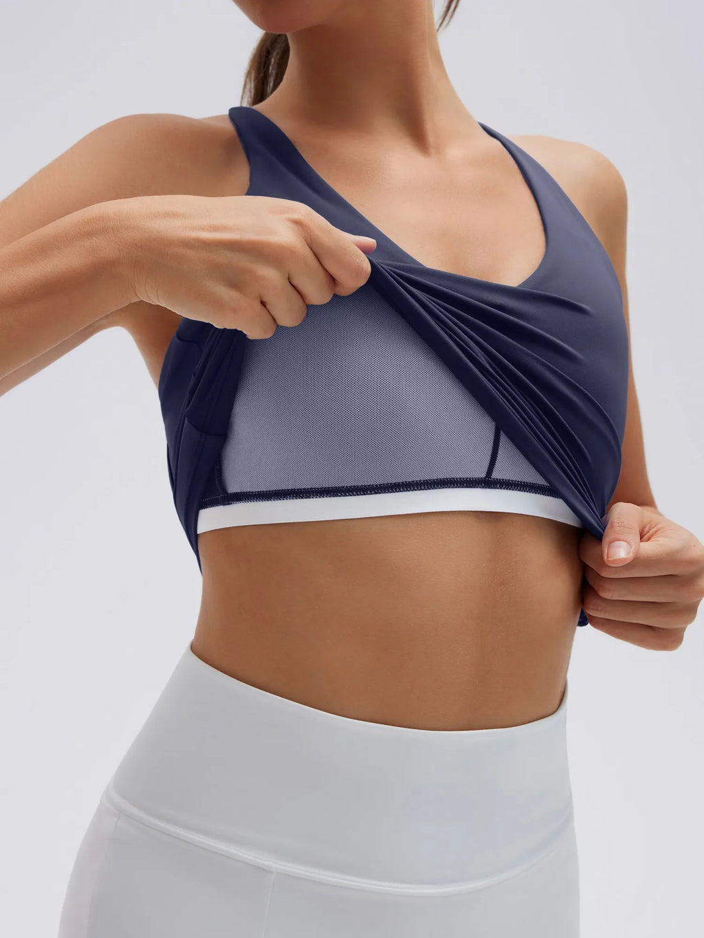 Open Back V Neck Padded Longline Workout Tank Tops