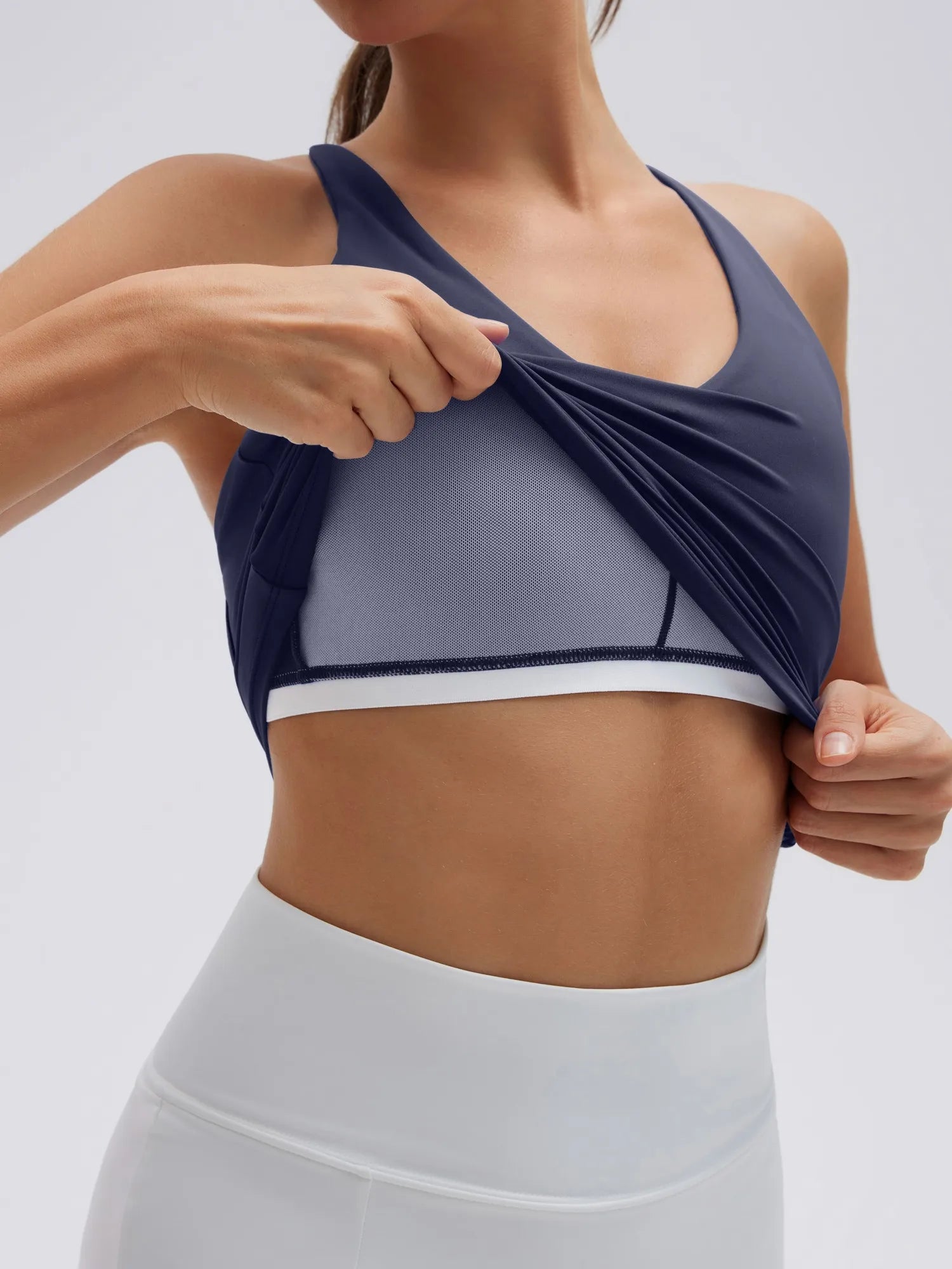 Open Back V Neck Padded Longline Workout Tank Tops