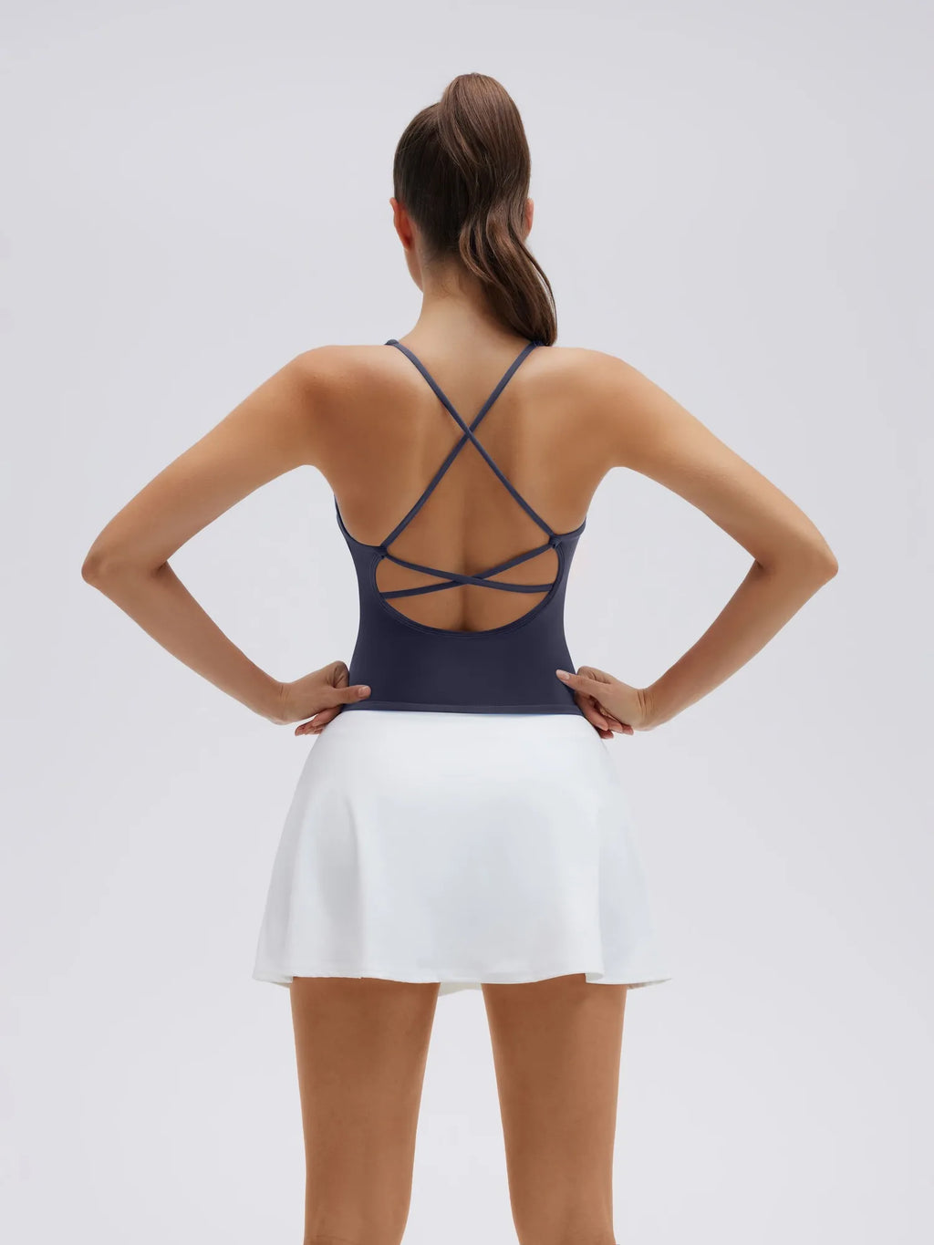 Open Back V Neck Padded Longline Workout Tank Tops