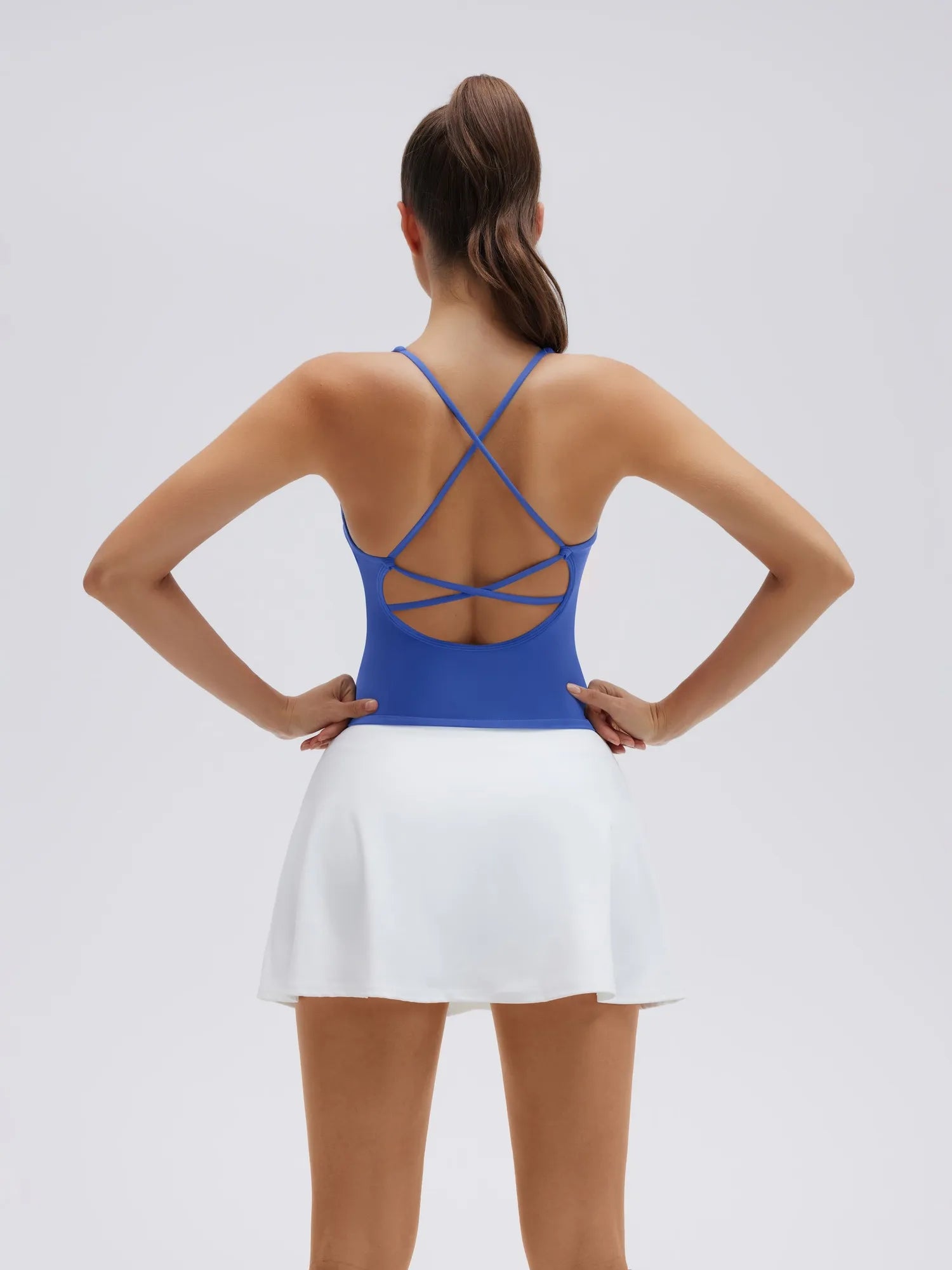 Open Back V Neck Padded Longline Workout Tank Tops