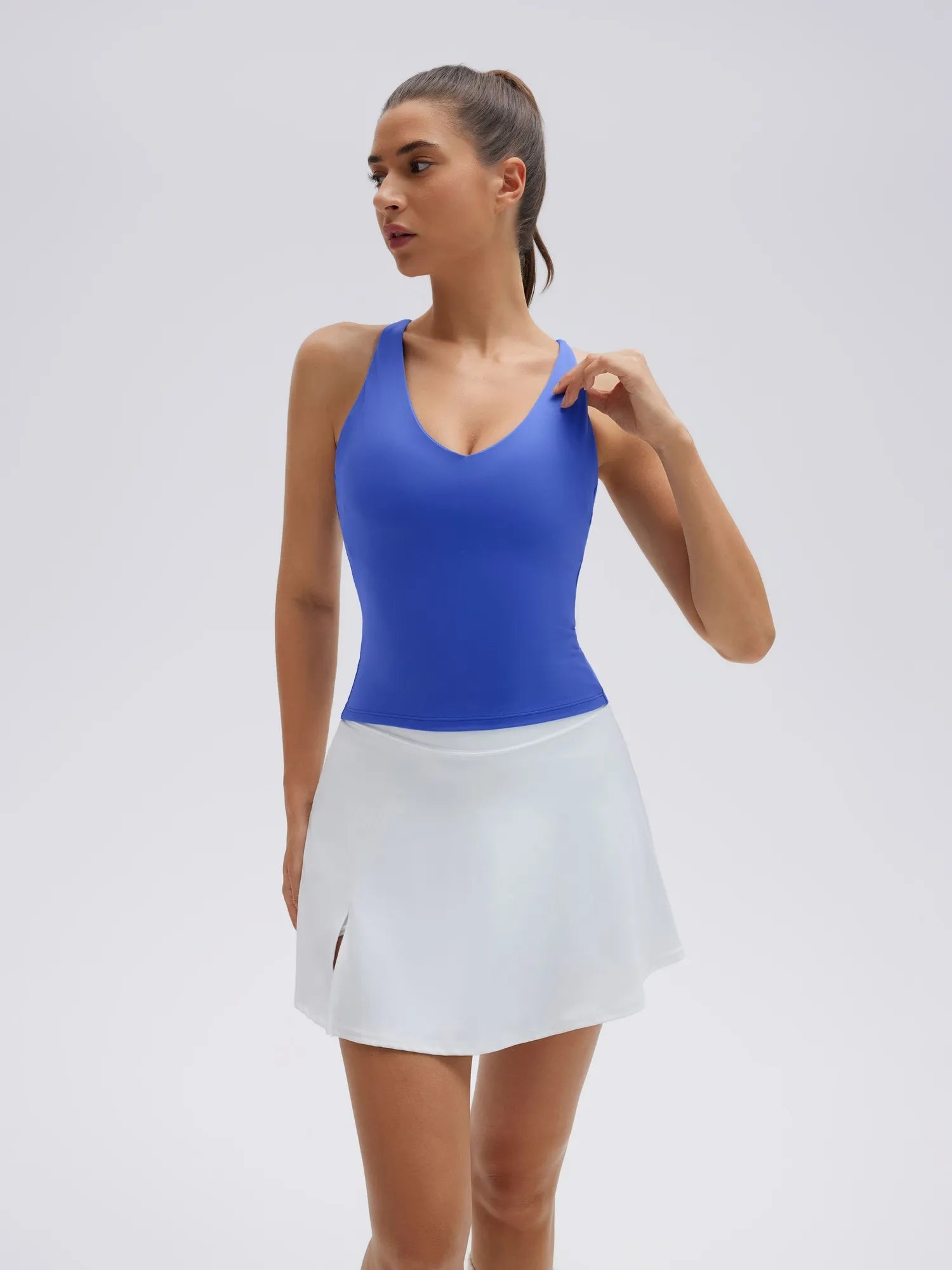 Open Back V Neck Padded Longline Workout Tank Tops