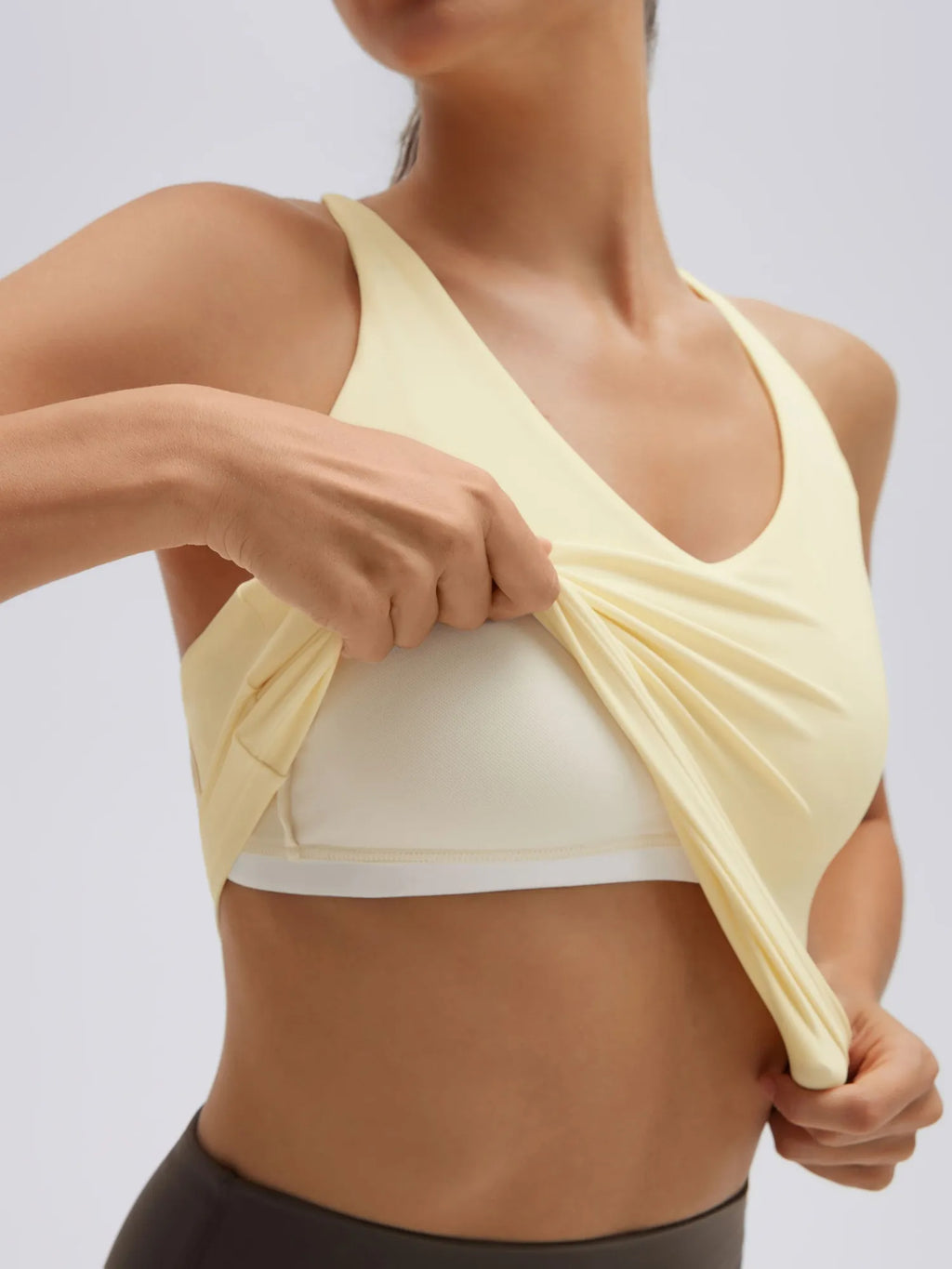 Open Back V Neck Padded Longline Workout Tank Tops