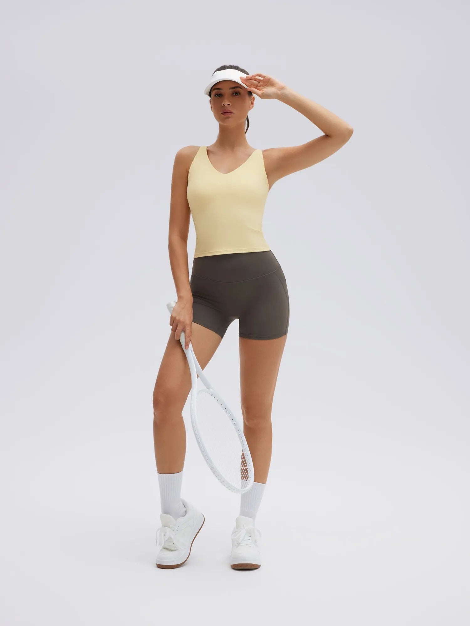 Open Back V Neck Padded Longline Workout Tank Tops