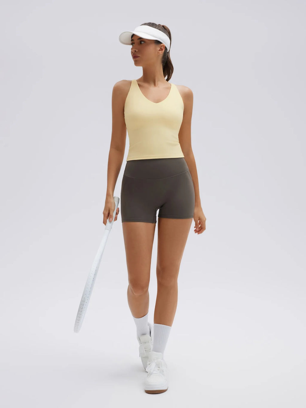 Open Back V Neck Padded Longline Workout Tank Tops