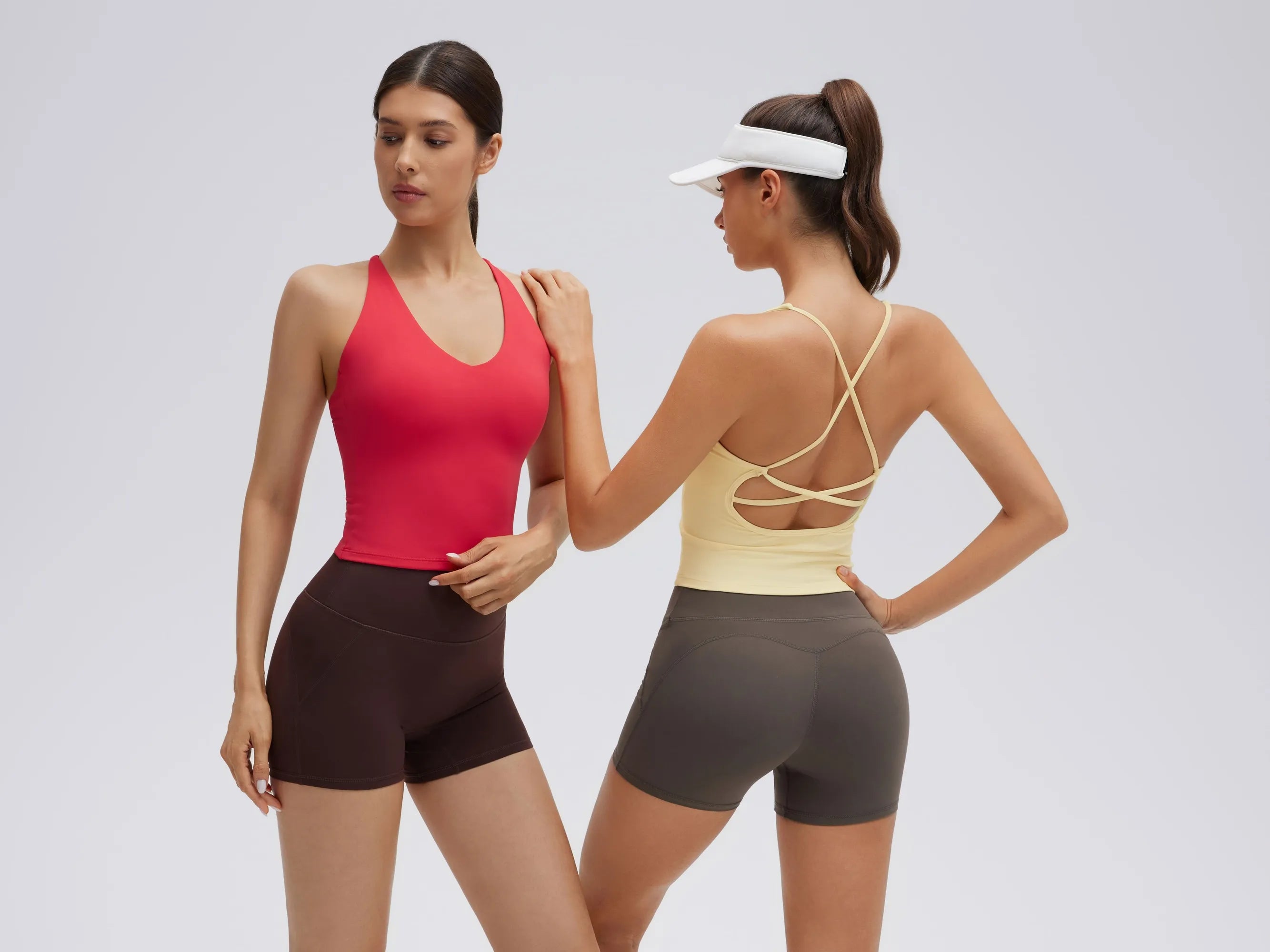 Open Back V Neck Padded Longline Workout Tank Tops