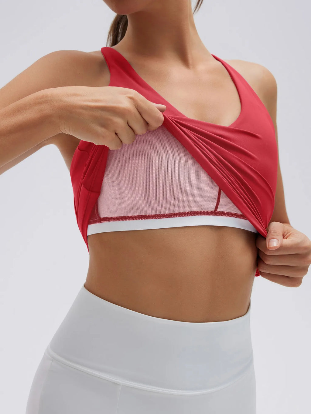 Open Back V Neck Padded Longline Workout Tank Tops