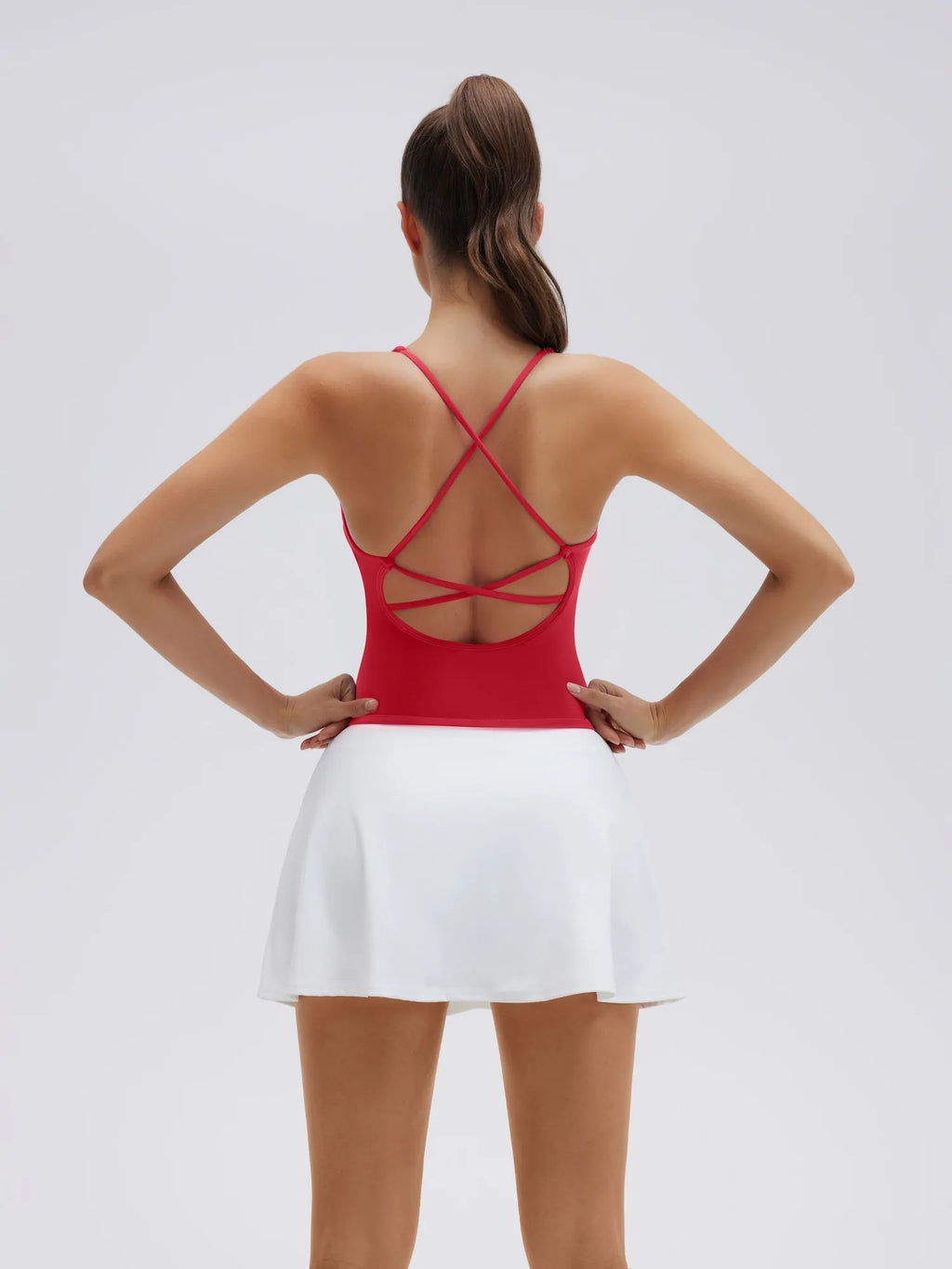 Open Back V Neck Padded Longline Workout Tank Tops