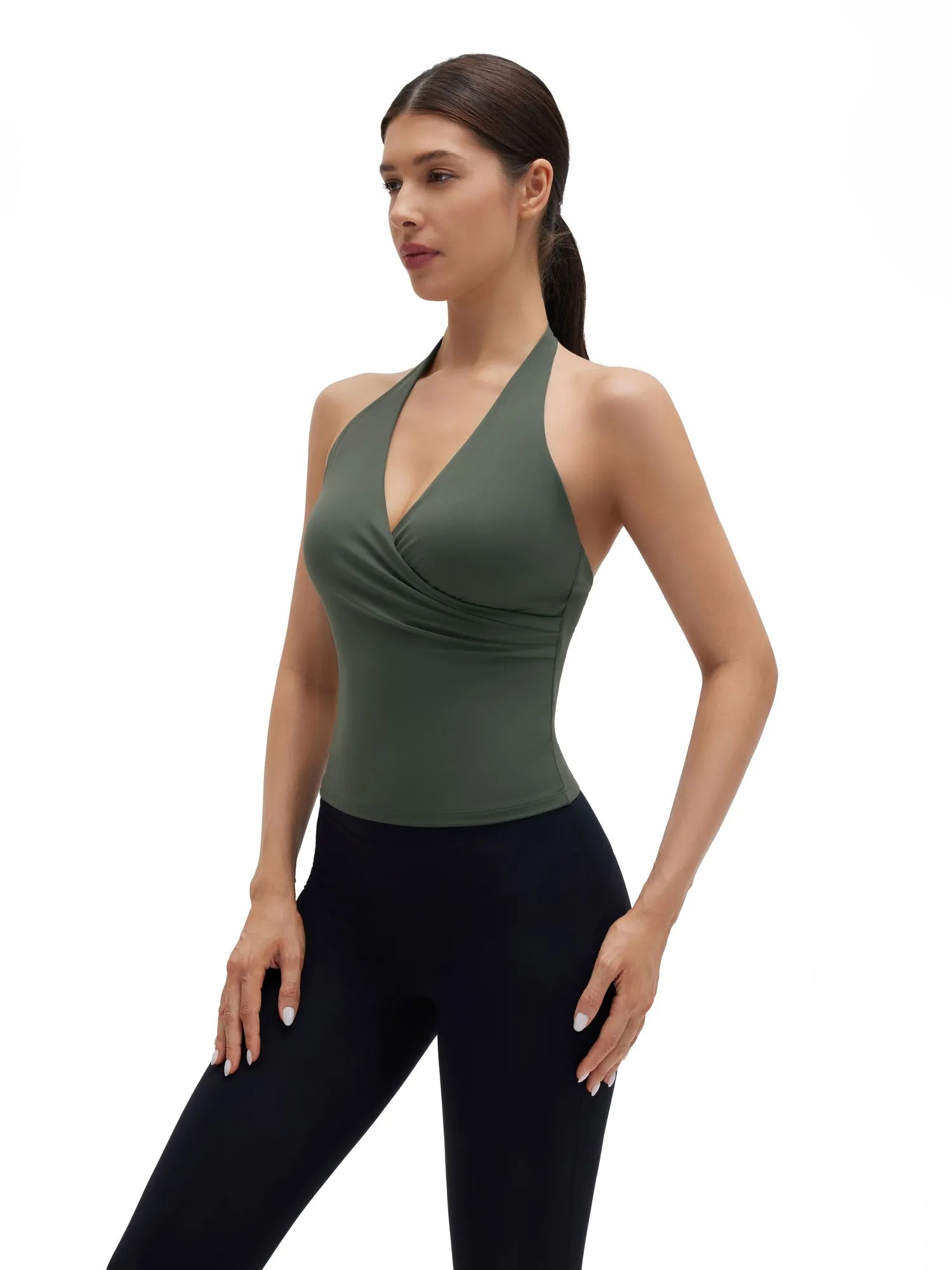 Halter Deep V Neck Wrap Workout Tank Tops