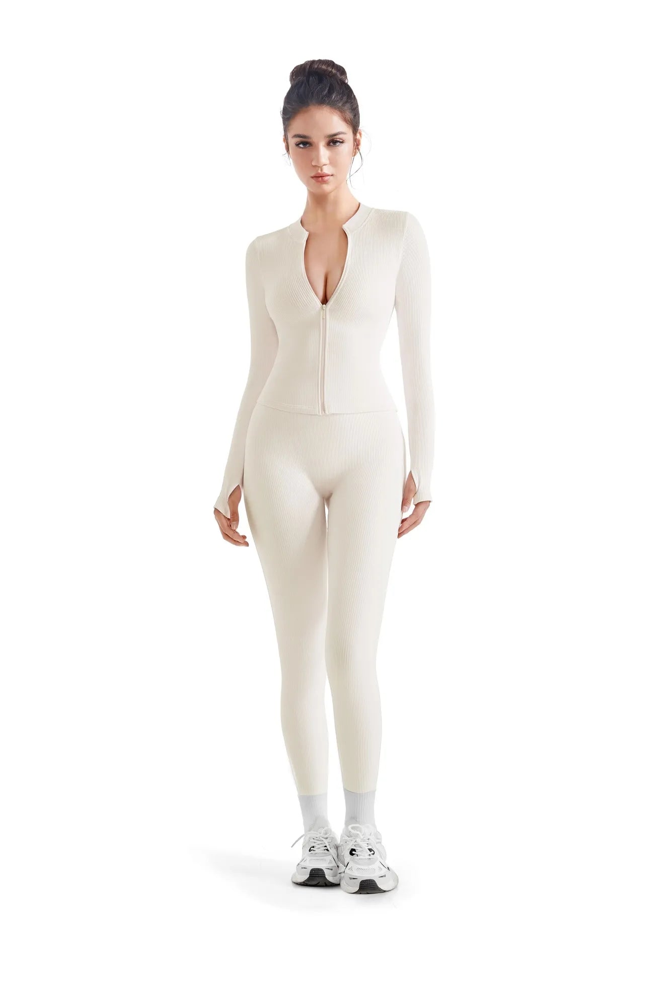 Seamless Ribbed Zip-Up Workout Set