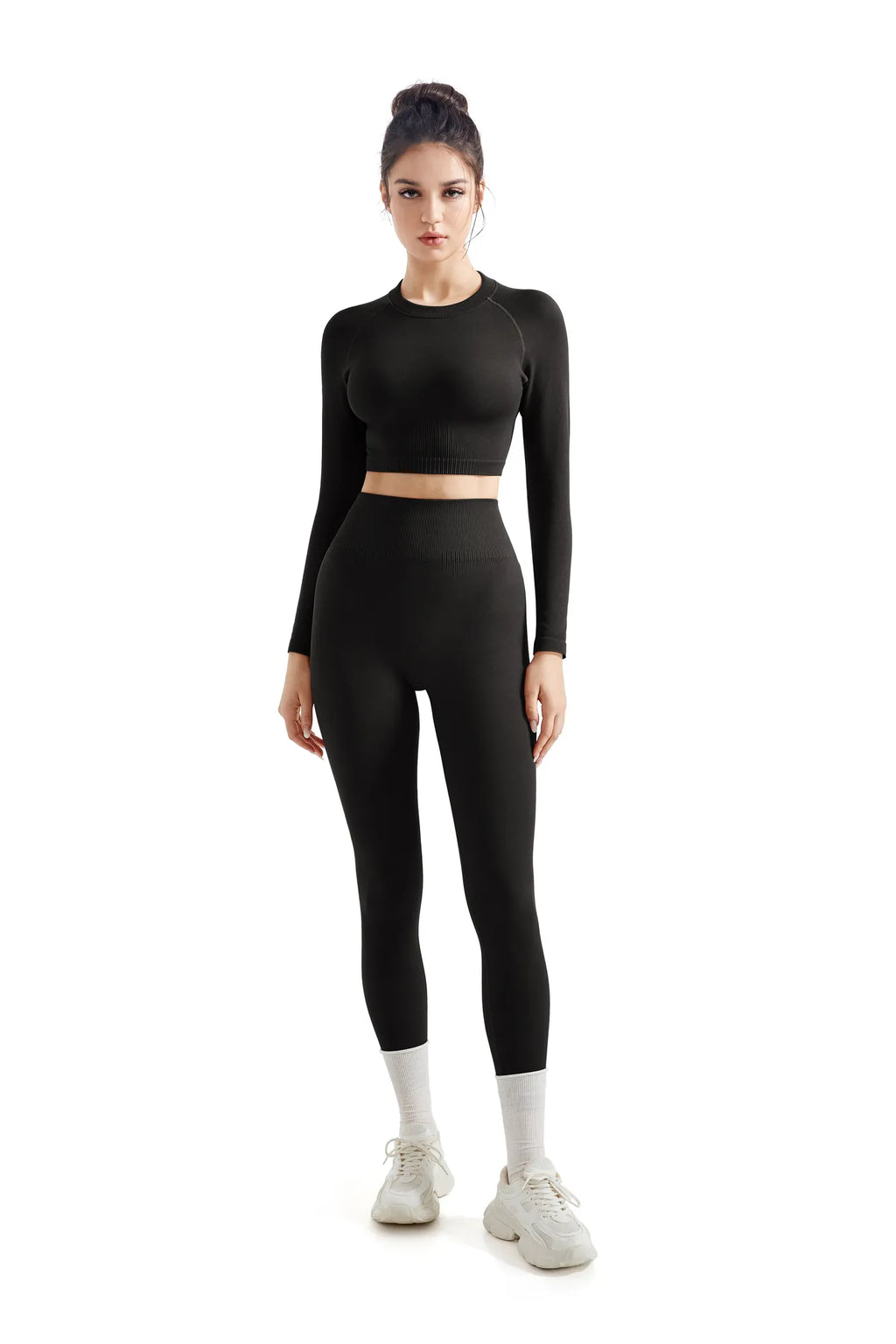 Seamless Crop Top Workout Set - Long Sleeve