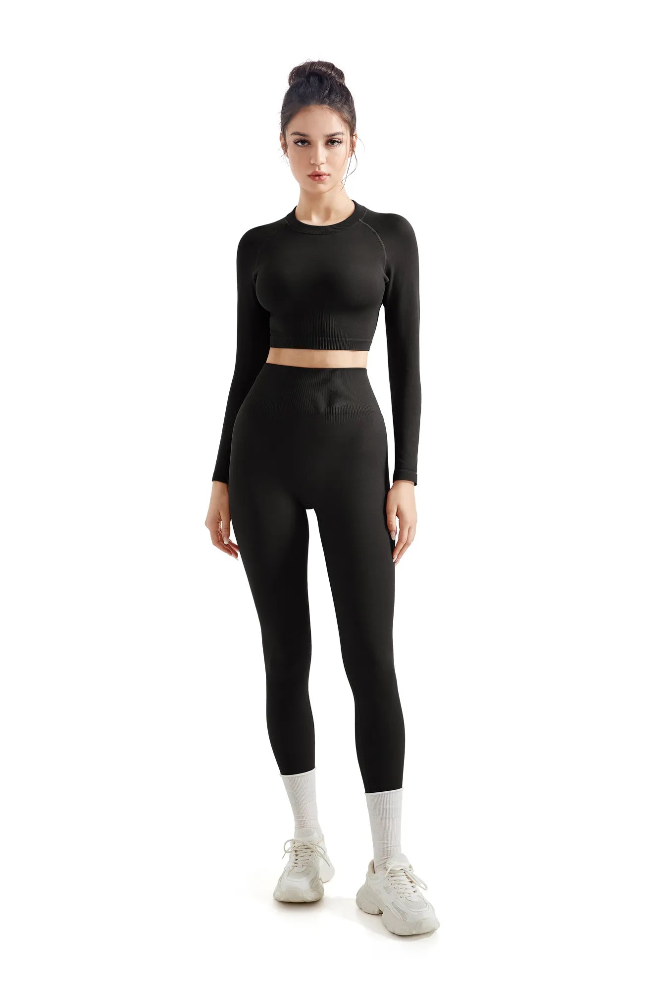 Seamless Crop Top Workout Set - Long Sleeve
