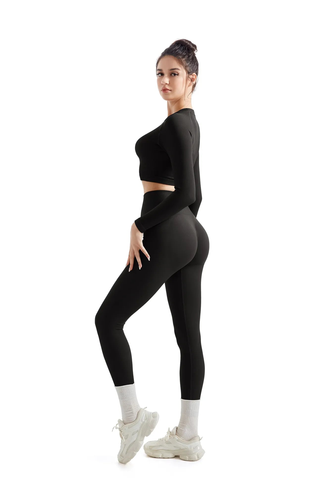 Seamless Crop Top Workout Set - Long Sleeve