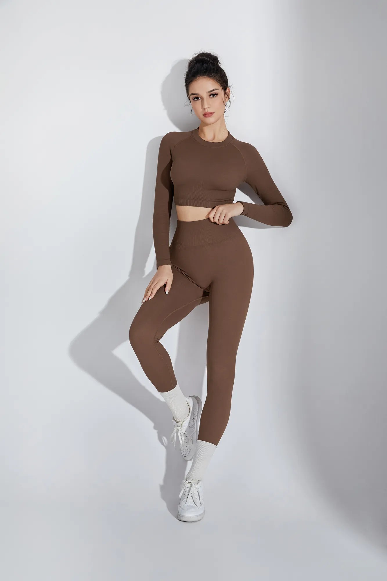 Seamless Crop Top Workout Set - Long Sleeve