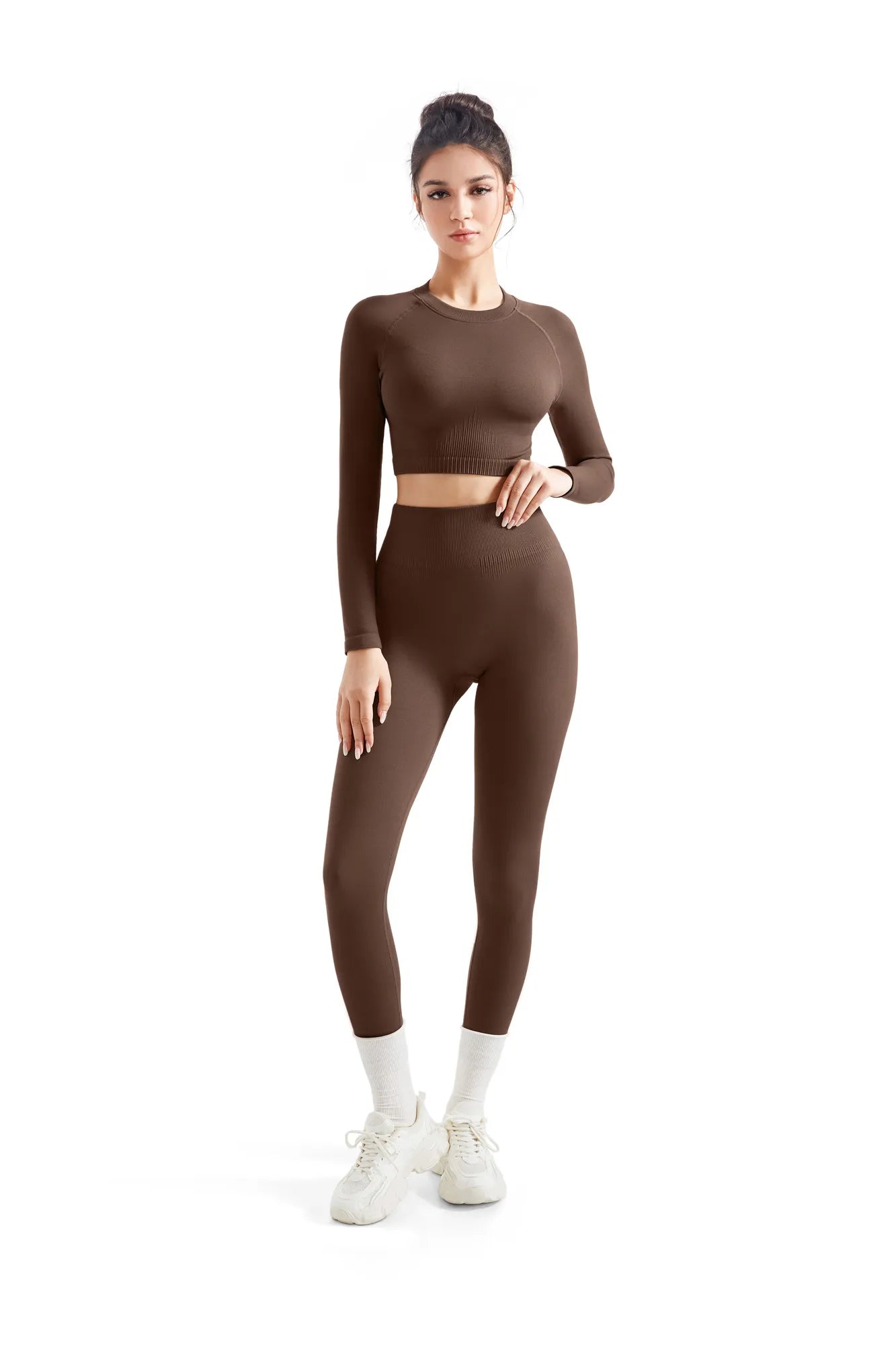 Seamless Crop Top Workout Set - Long Sleeve