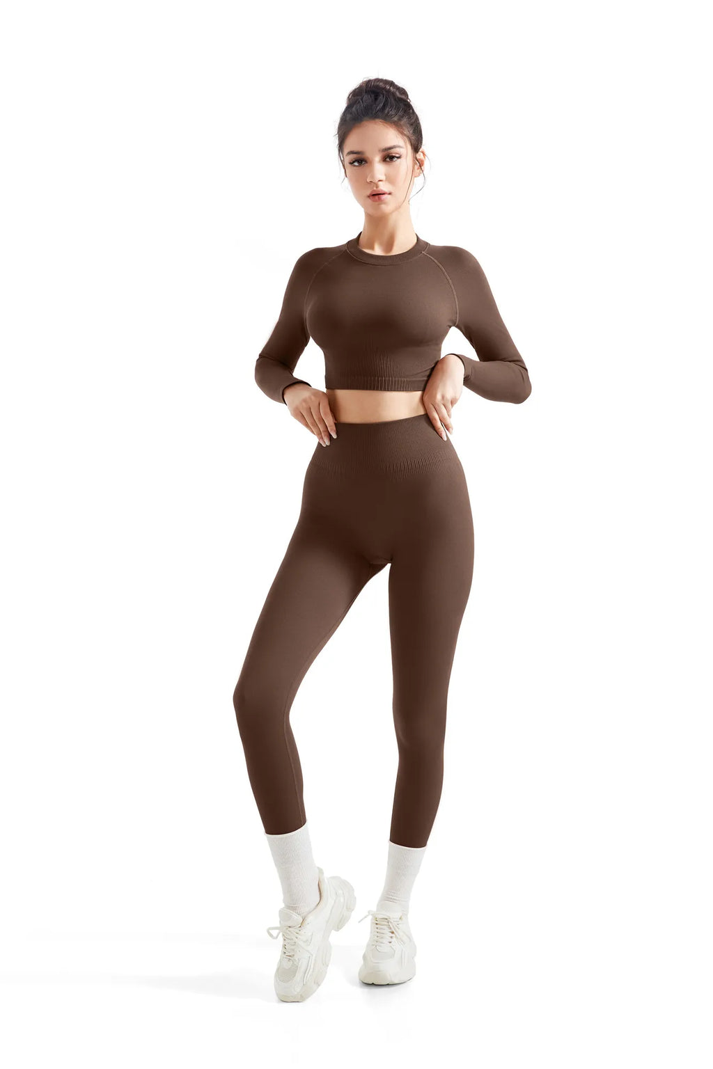 Seamless Crop Top Workout Set - Long Sleeve