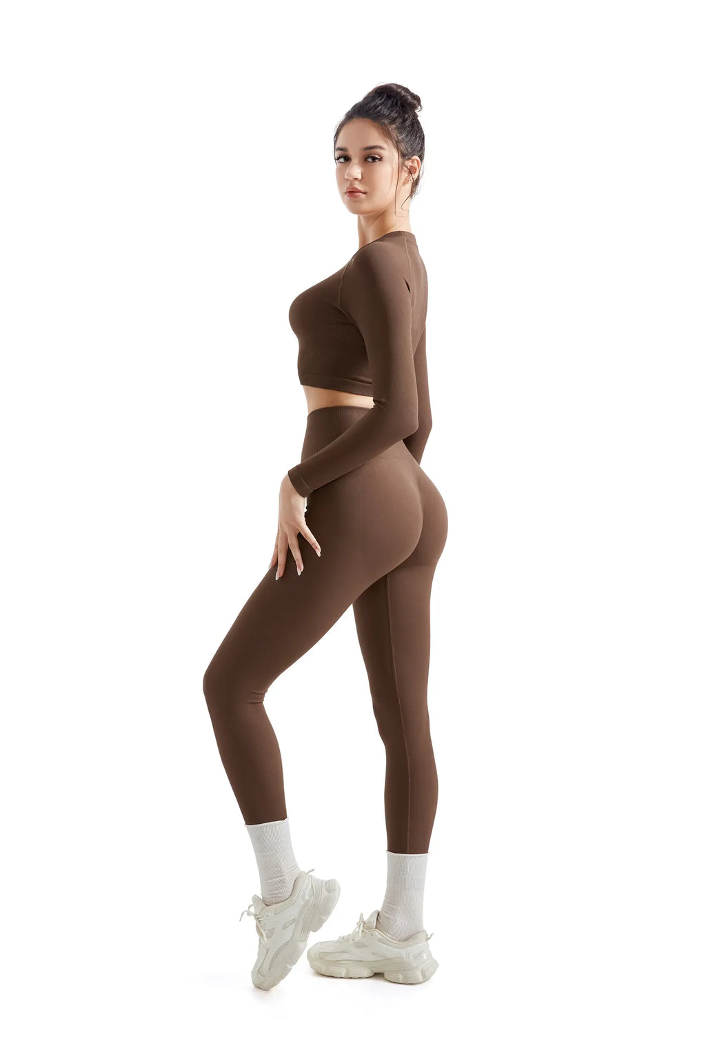 Seamless Crop Top Workout Set - Long Sleeve