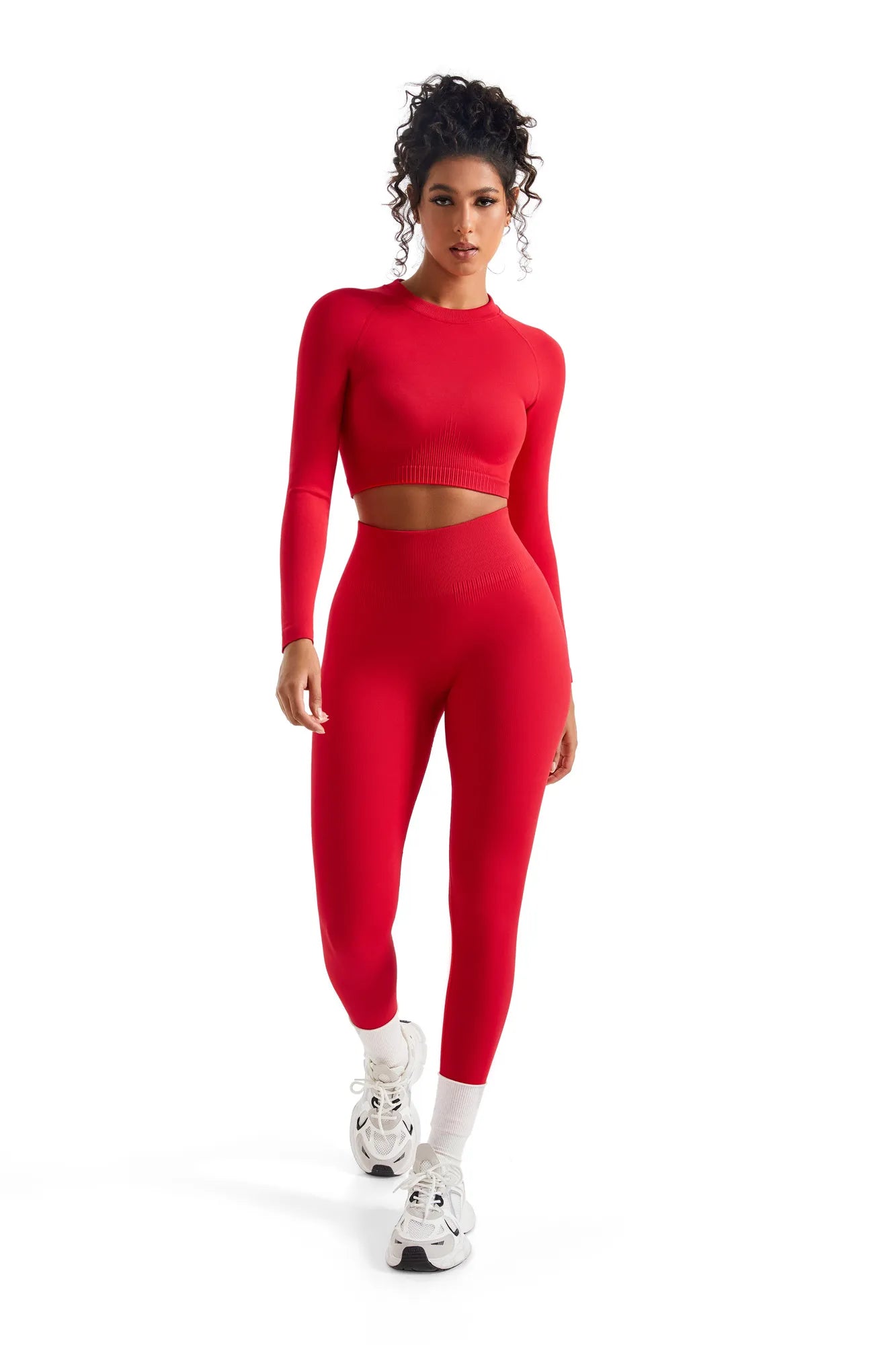 Seamless Crop Top Workout Set - Long Sleeve