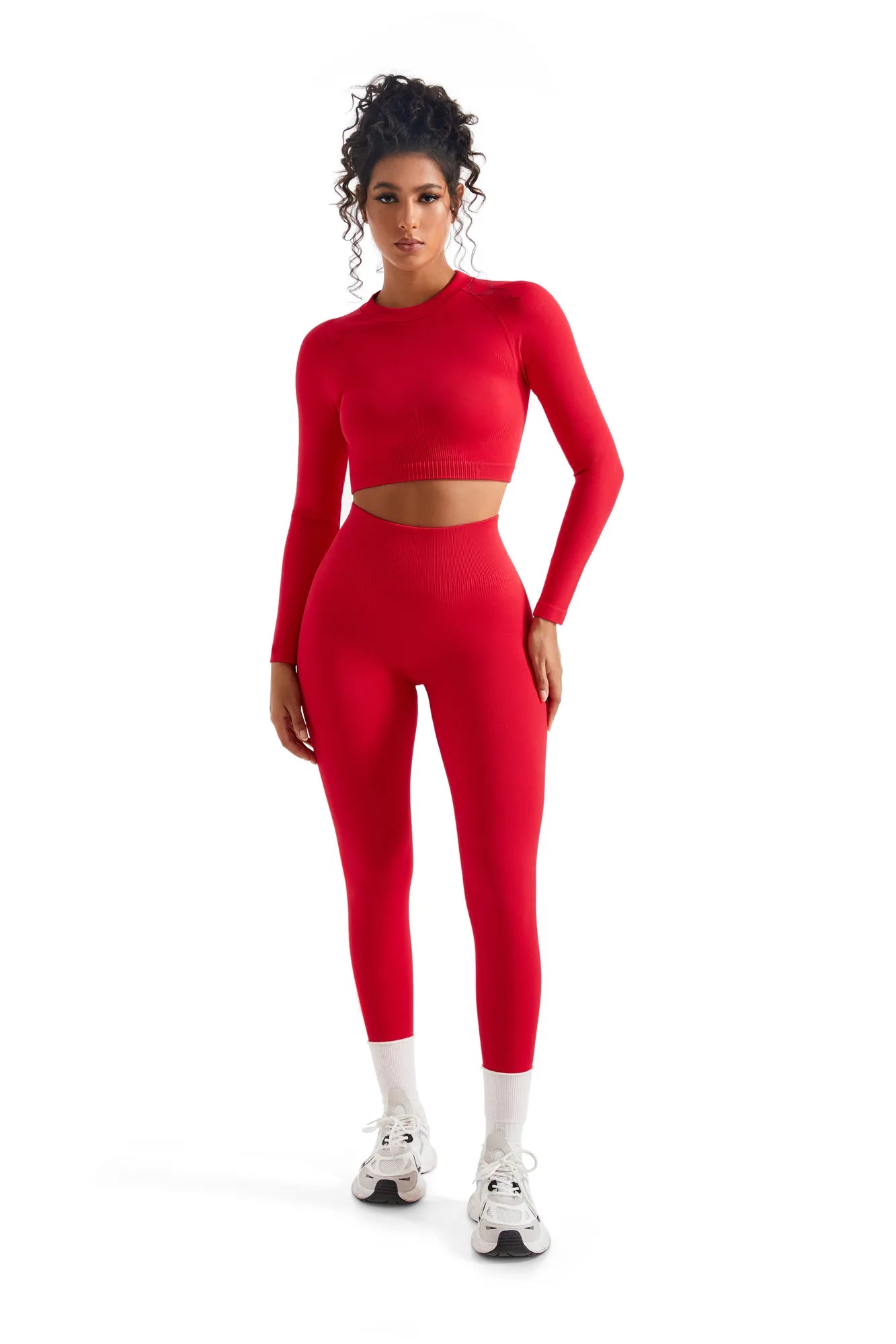 Seamless Crop Top Workout Set - Long Sleeve