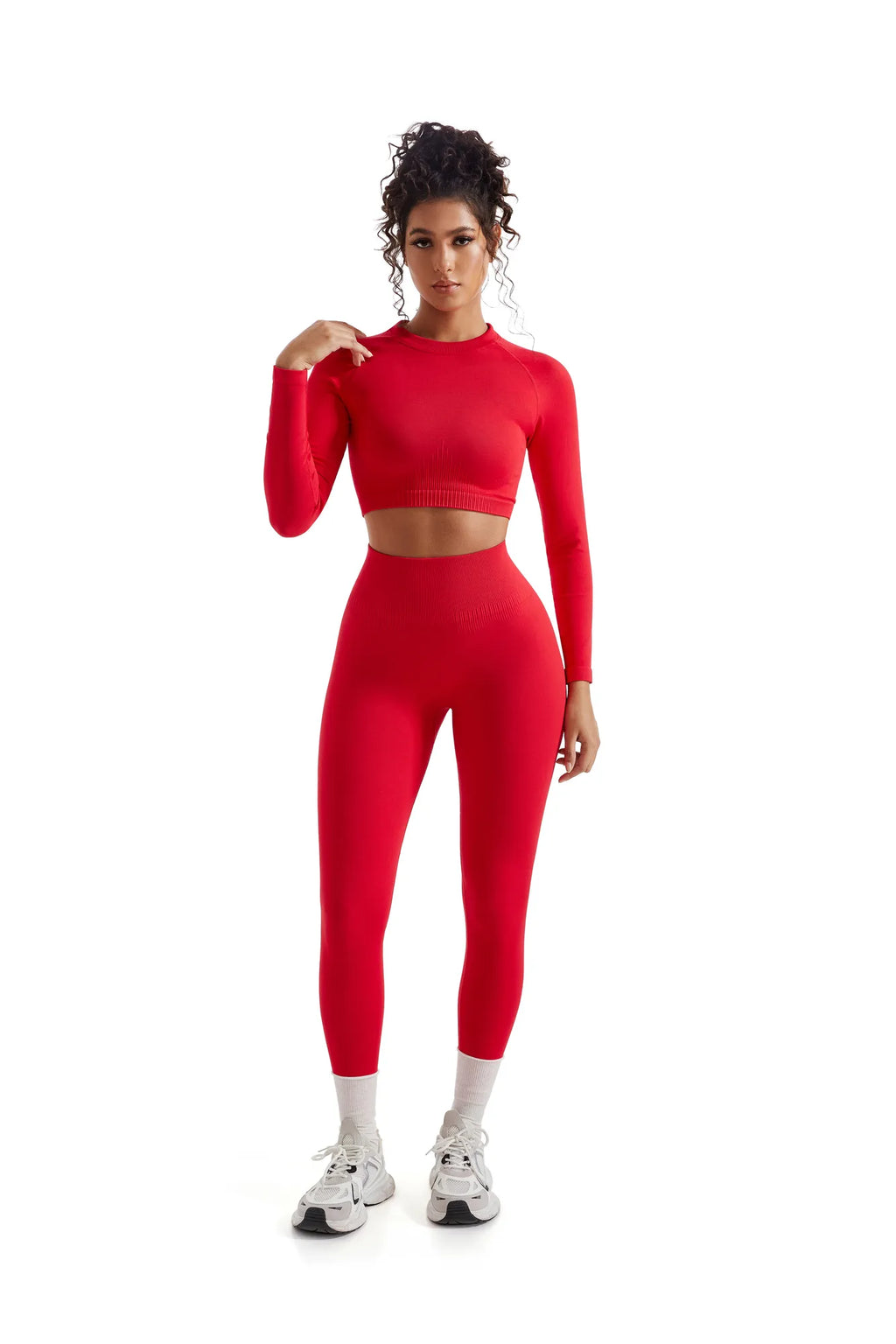 Seamless Crop Top Workout Set - Long Sleeve